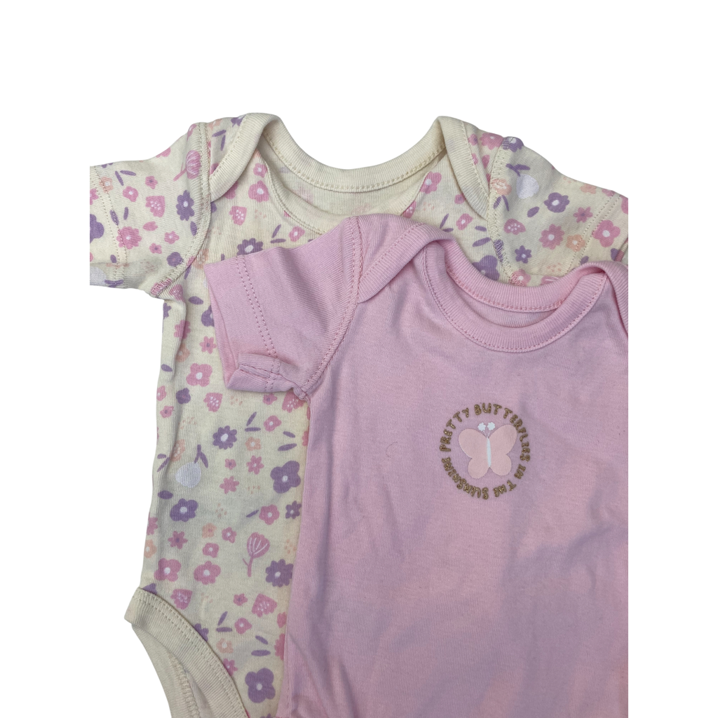 1-3M Light Pink & Cream Flower Bodysuits - Woolworths