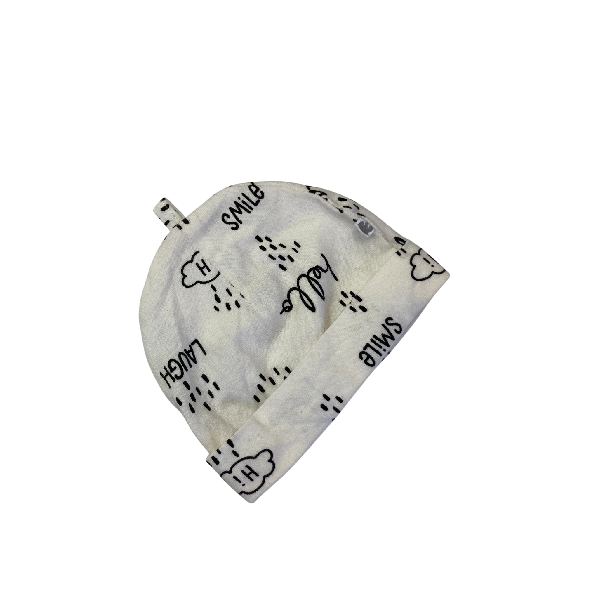 3-6M Cream & Black Smile-Laugh Beanie - Woolworths