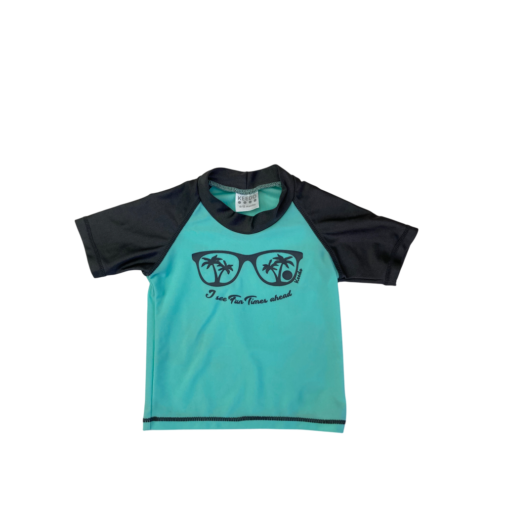 6-12M Aqua & Grey Swim Rash Vest - Keedo