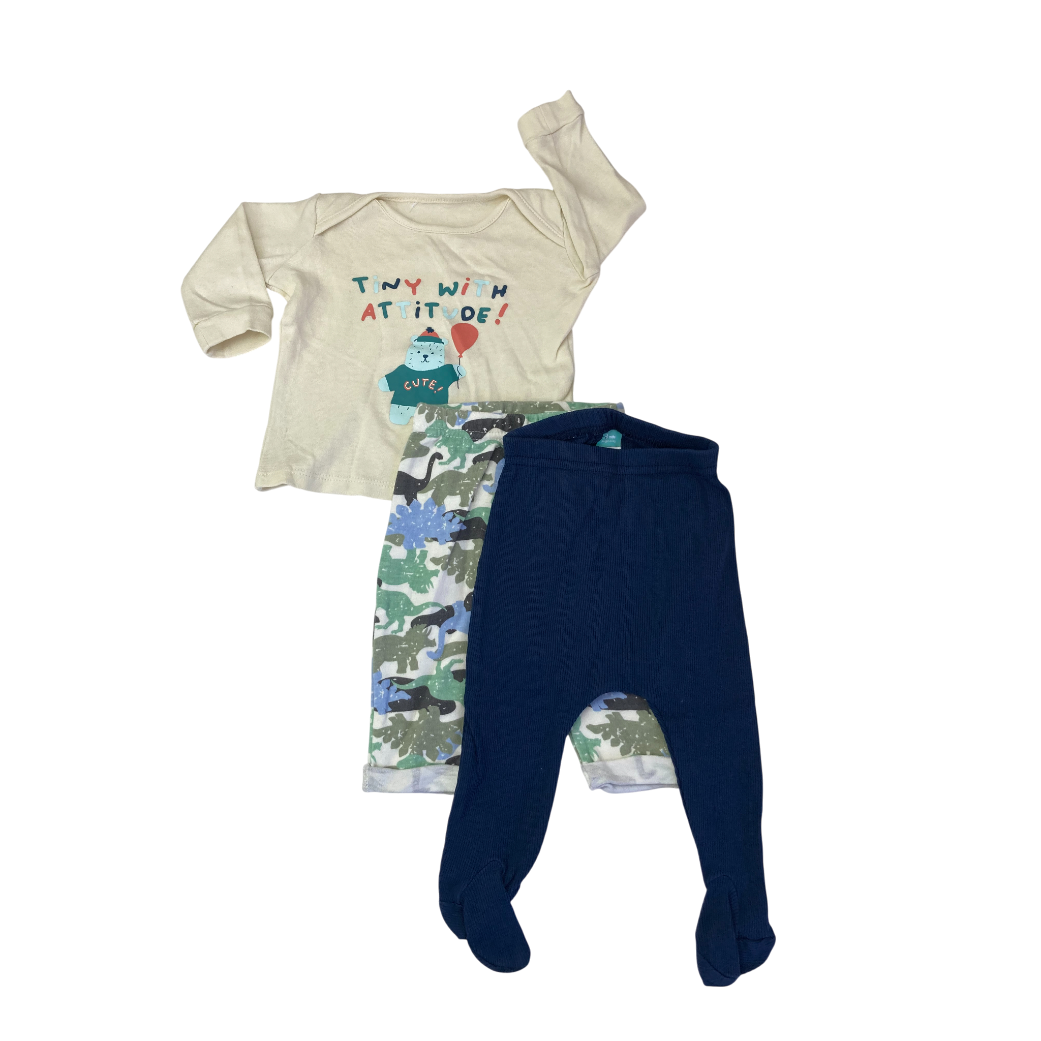 0-3M Cream Top, Navy & Dino Leggings - Ackermans, Mr Price