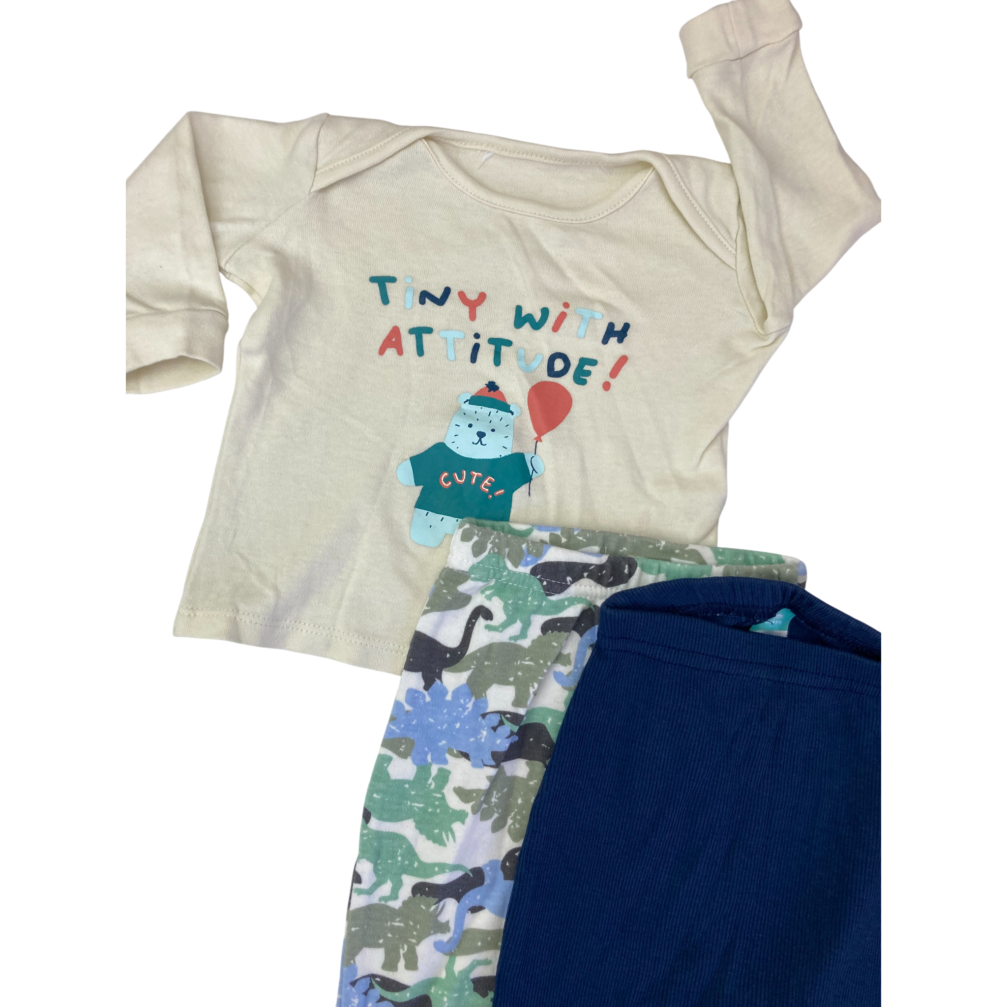 0-3M Cream Top, Navy & Dino Leggings - Ackermans, Mr Price