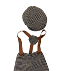 0-1M Brown & Black Houndstooth Suspender Pants & Newsboy Cap - Shein