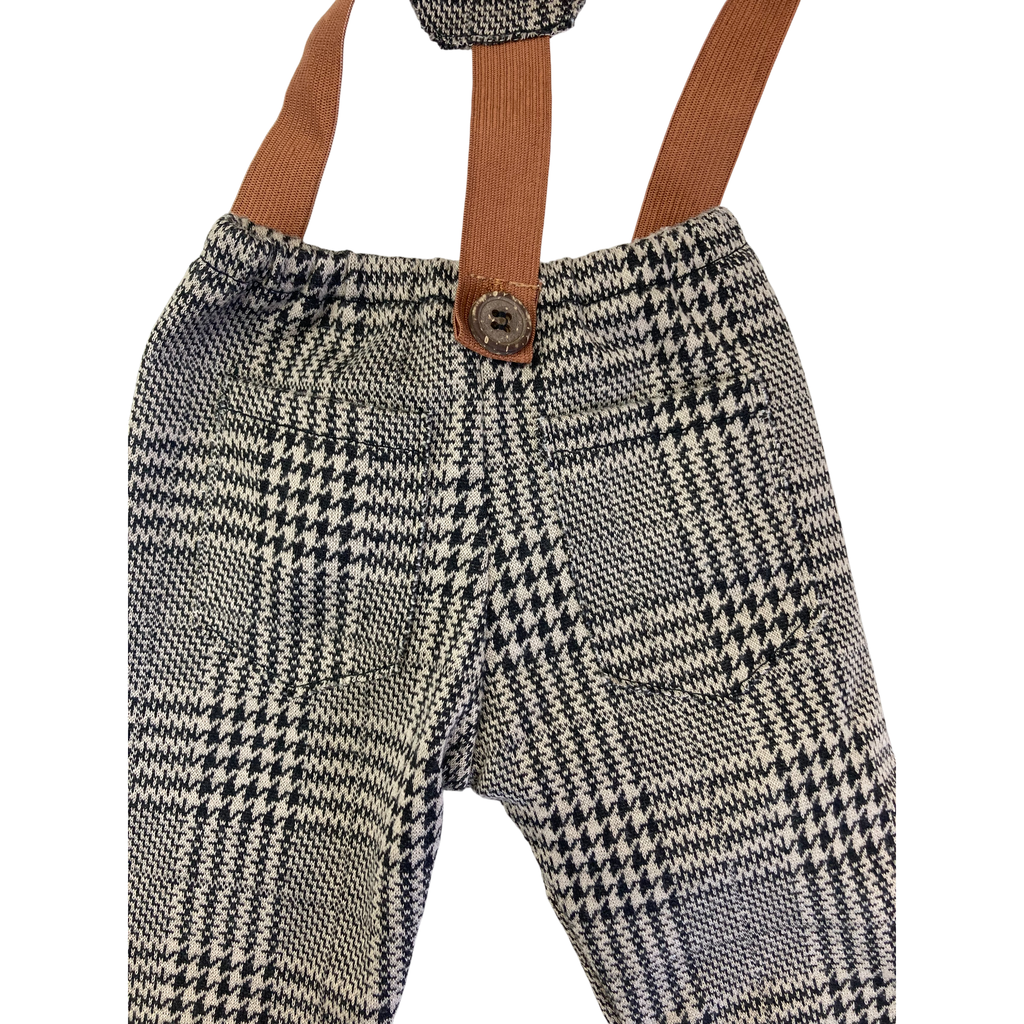 0-1M Brown & Black Houndstooth Suspender Pants & Newsboy Cap - Shein