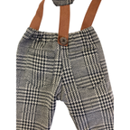 0-1M Brown & Black Houndstooth Suspender Pants & Newsboy Cap - Shein