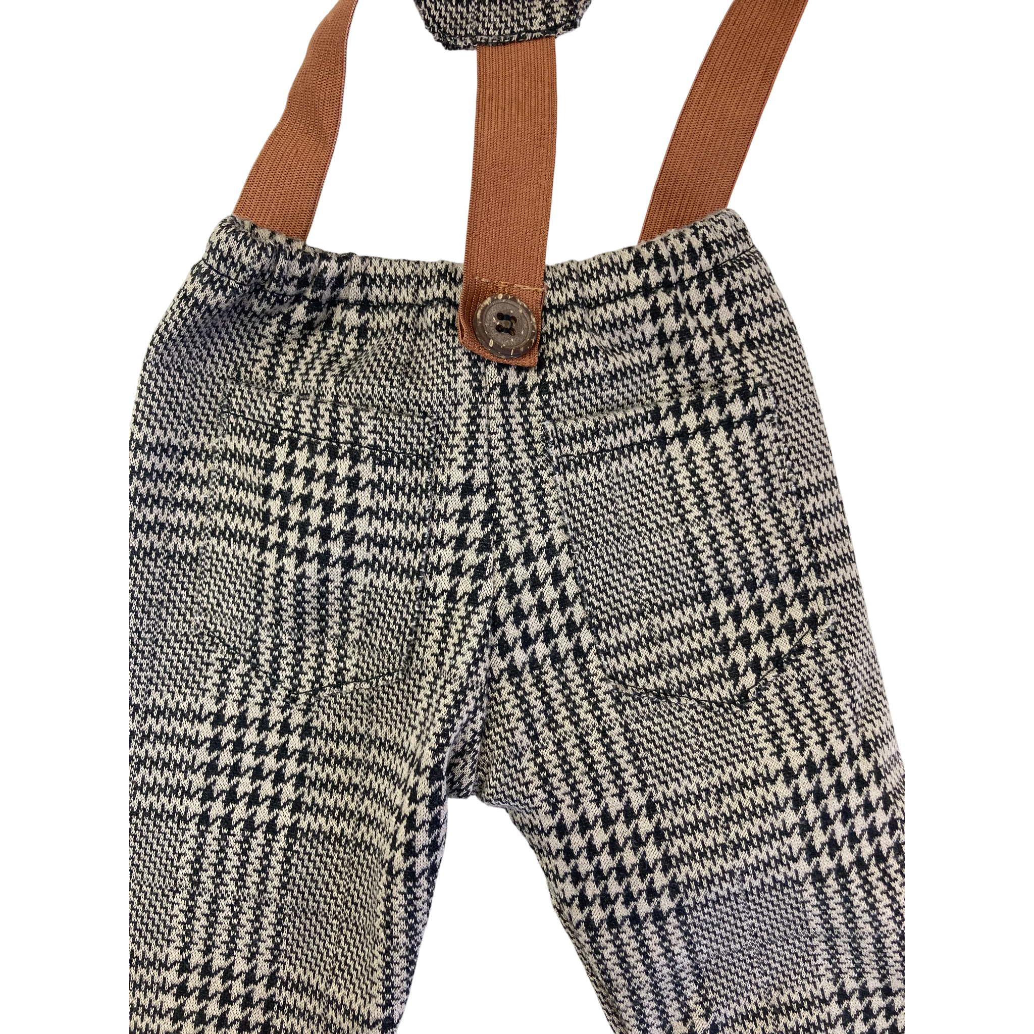 0-1M Brown & Black Houndstooth Suspender Pants & Newsboy Cap - Shein