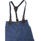 6-12M Blue Chambray Suspender Shorts - Ackermans