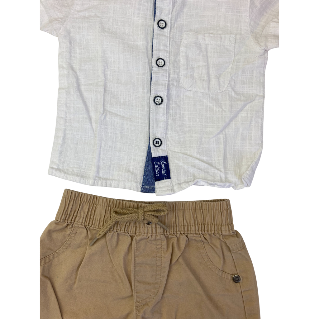 3-6M White Shirt & Beige Shorts - Ackermans