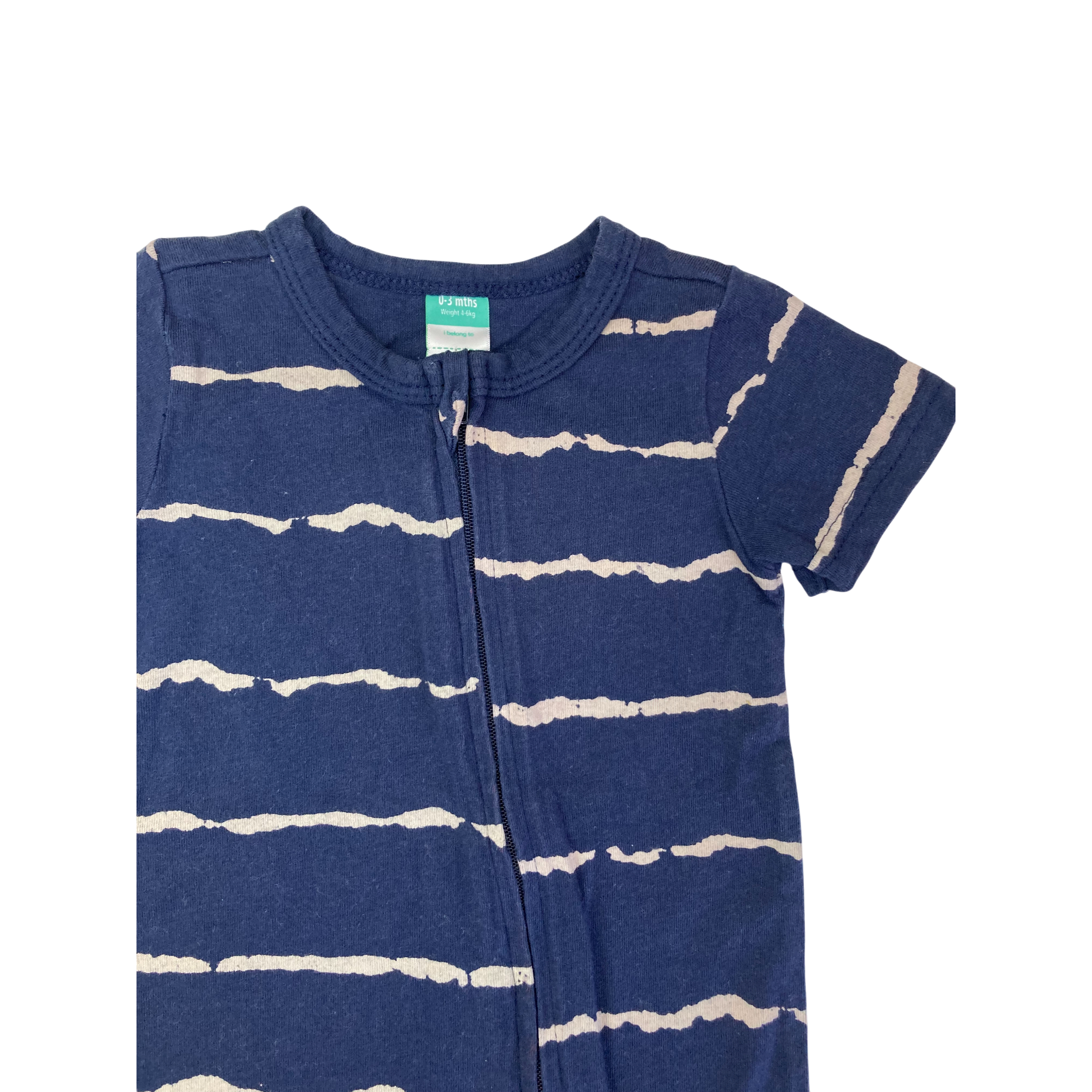 0-3M Navy Blue & Beige Stripe Zip Romper - Ackermans