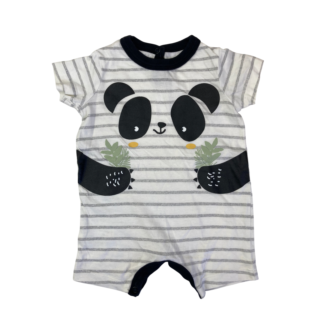 1-3M Cream Stripe Panda Romper - Woolworths