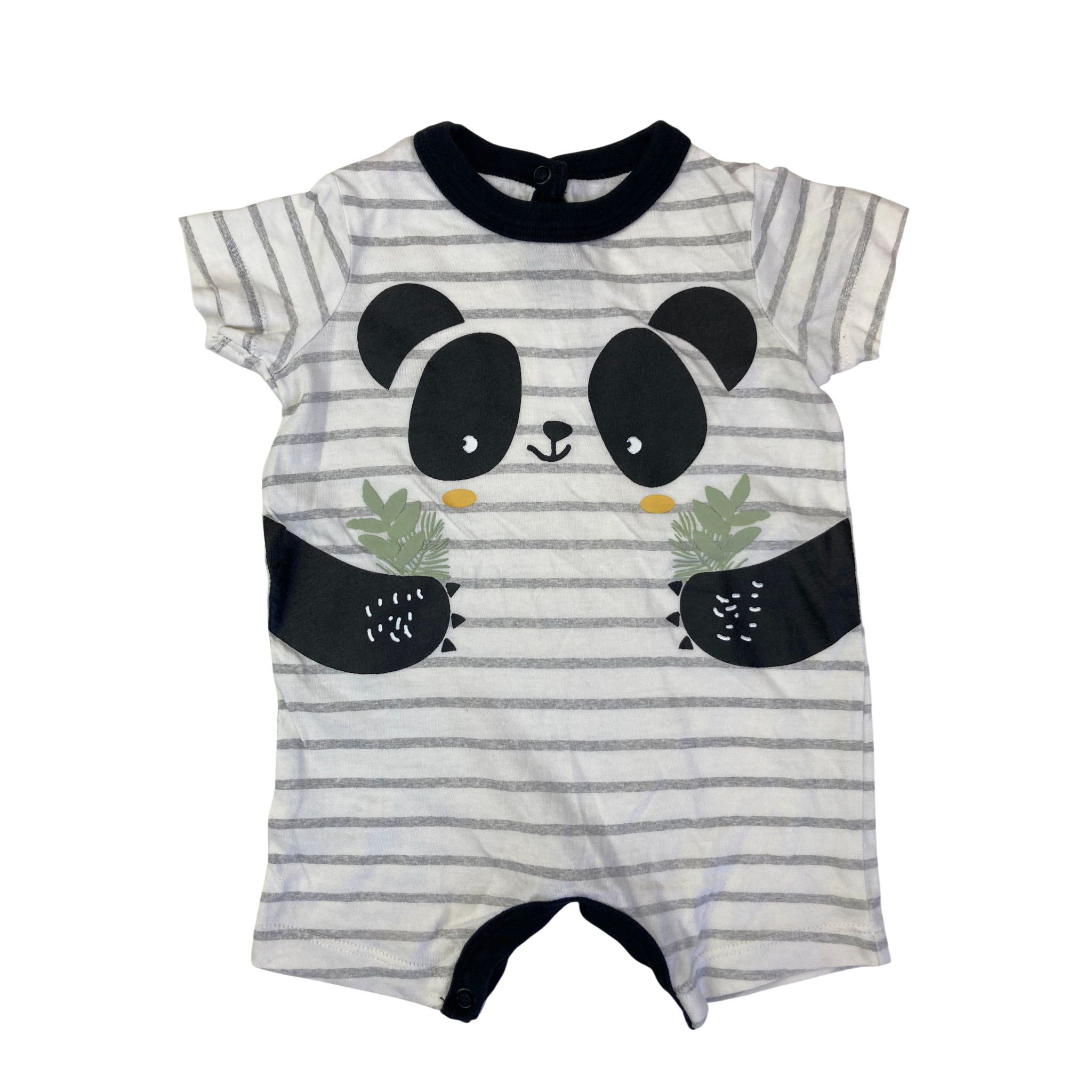 1-3M Cream Stripe Panda Romper - Woolworths