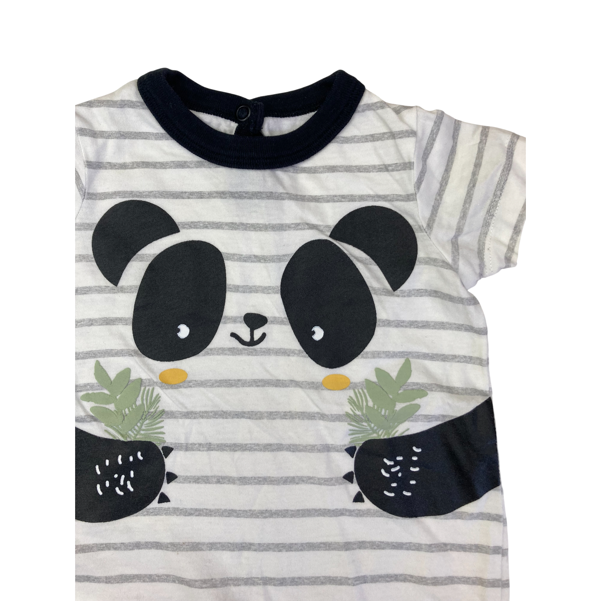 1-3M Cream Stripe Panda Romper - Woolworths