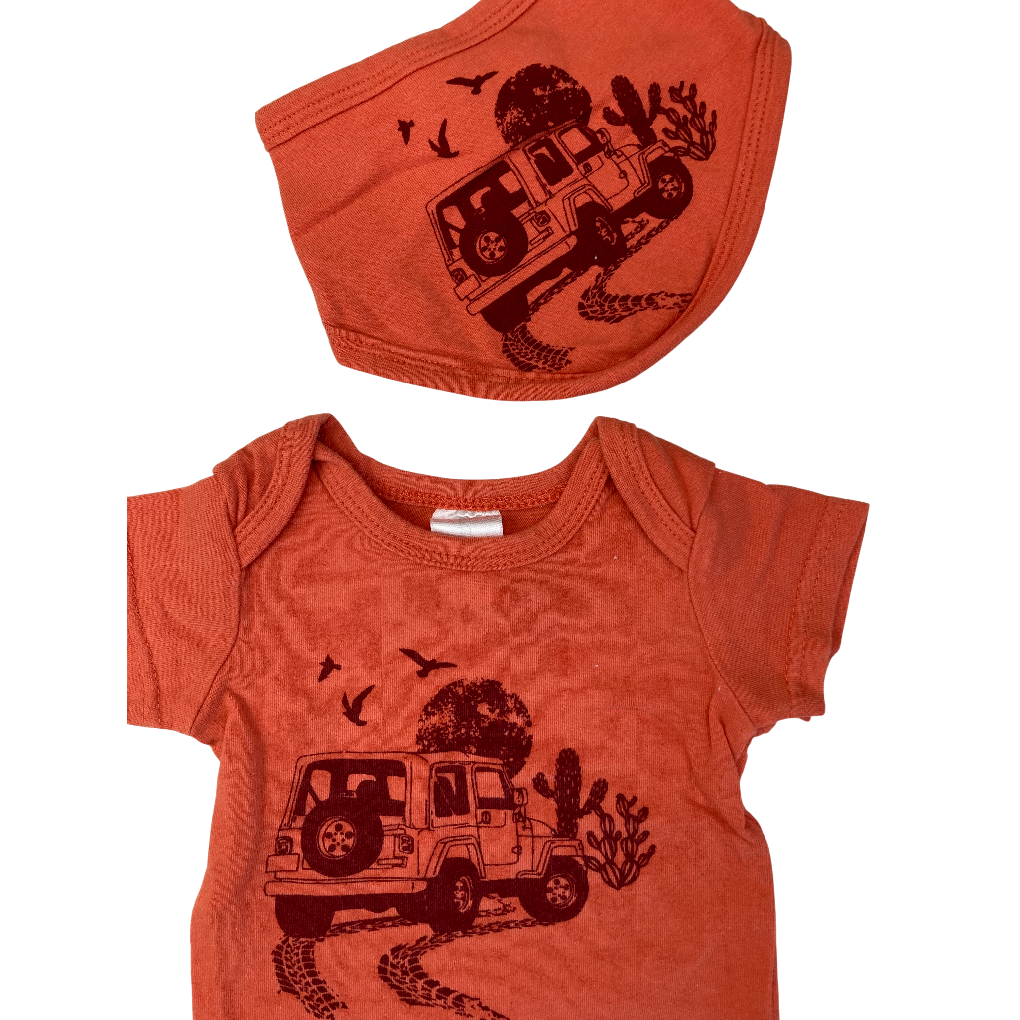 0-3M Orange & Maroon Jeep Print Bodysuit & Bib - OneTwoThree