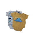 Newborn Grey & Mustard Dinosaur Bodysuits - Ackermans