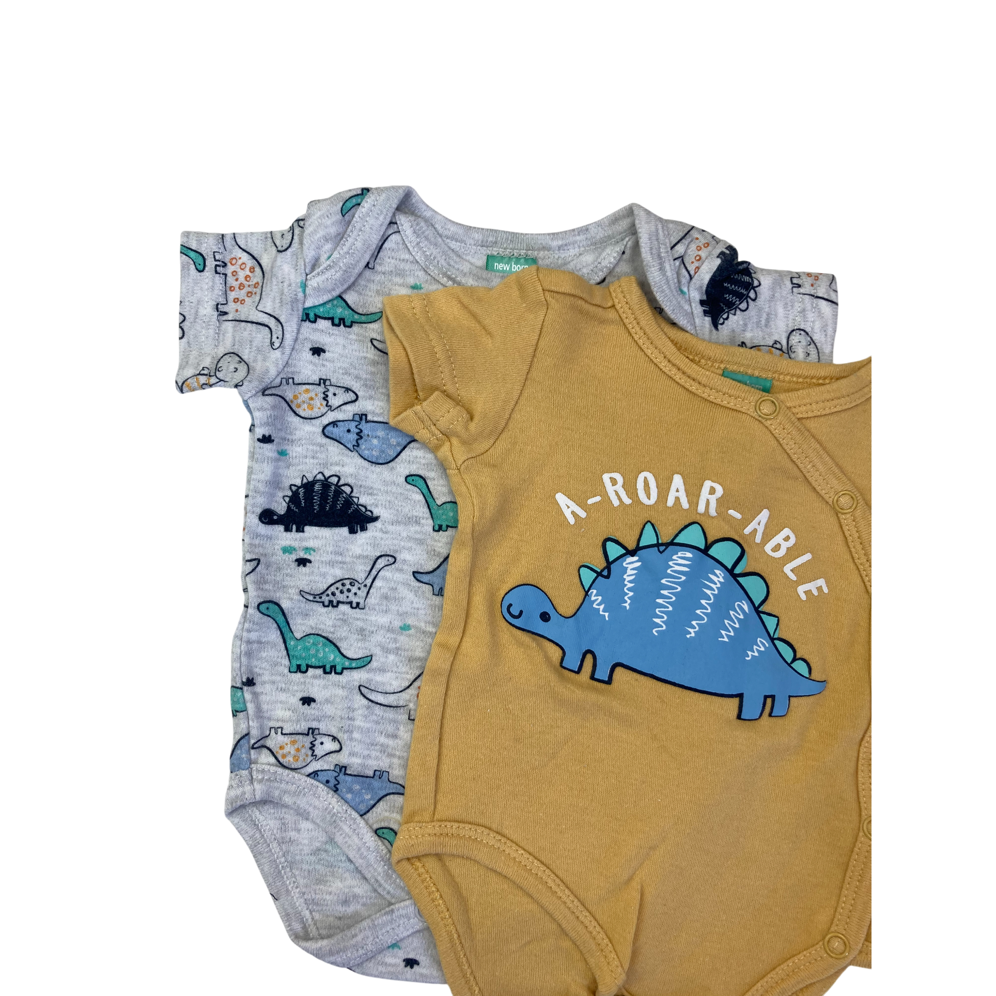 Newborn Grey & Mustard Dinosaur Bodysuits - Ackermans