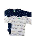 Newborn White & Navy Blue Long Sleeve Bodysuits - Ackermans