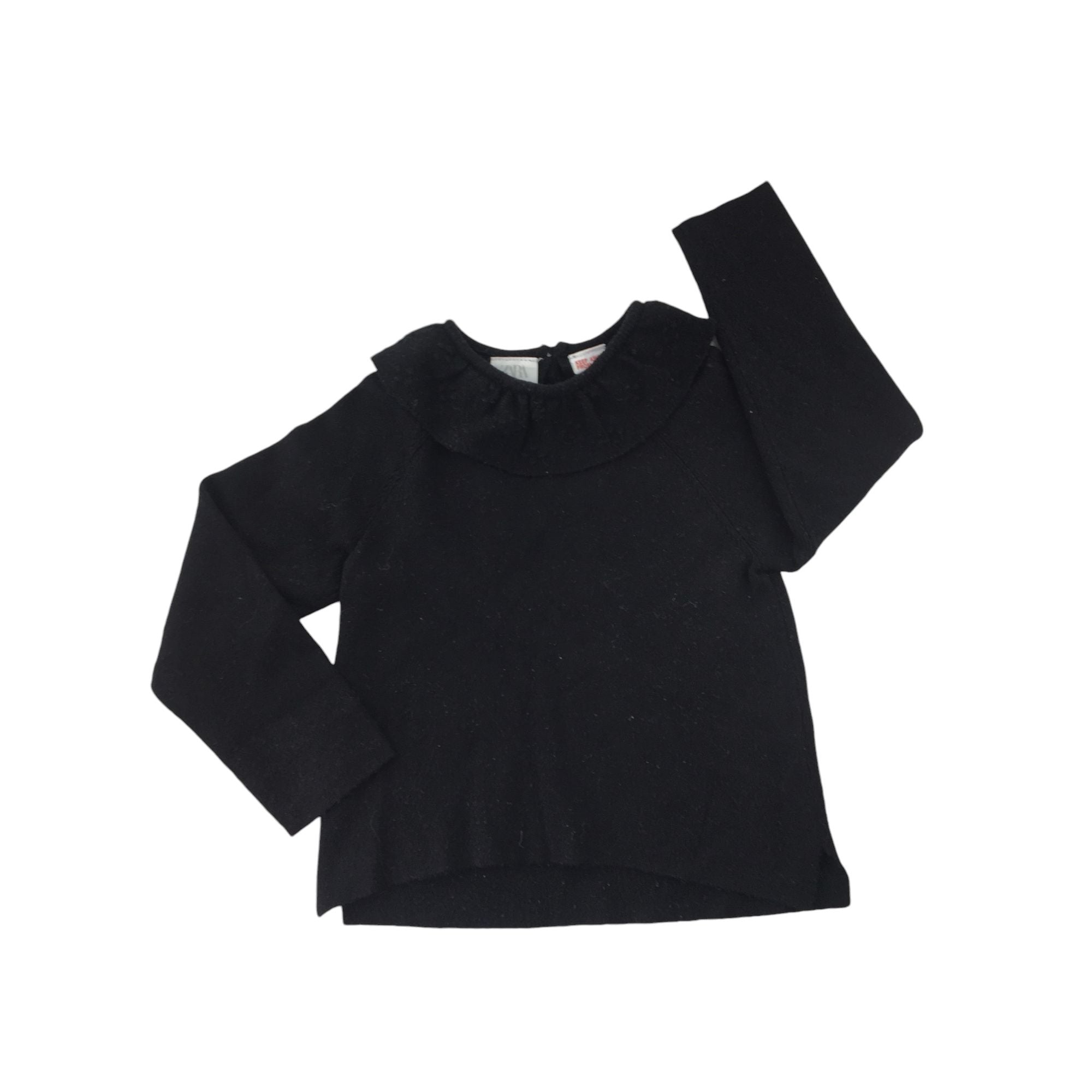 2-3Y Black Soft Knit Ruffle Collar Sweater - Zara