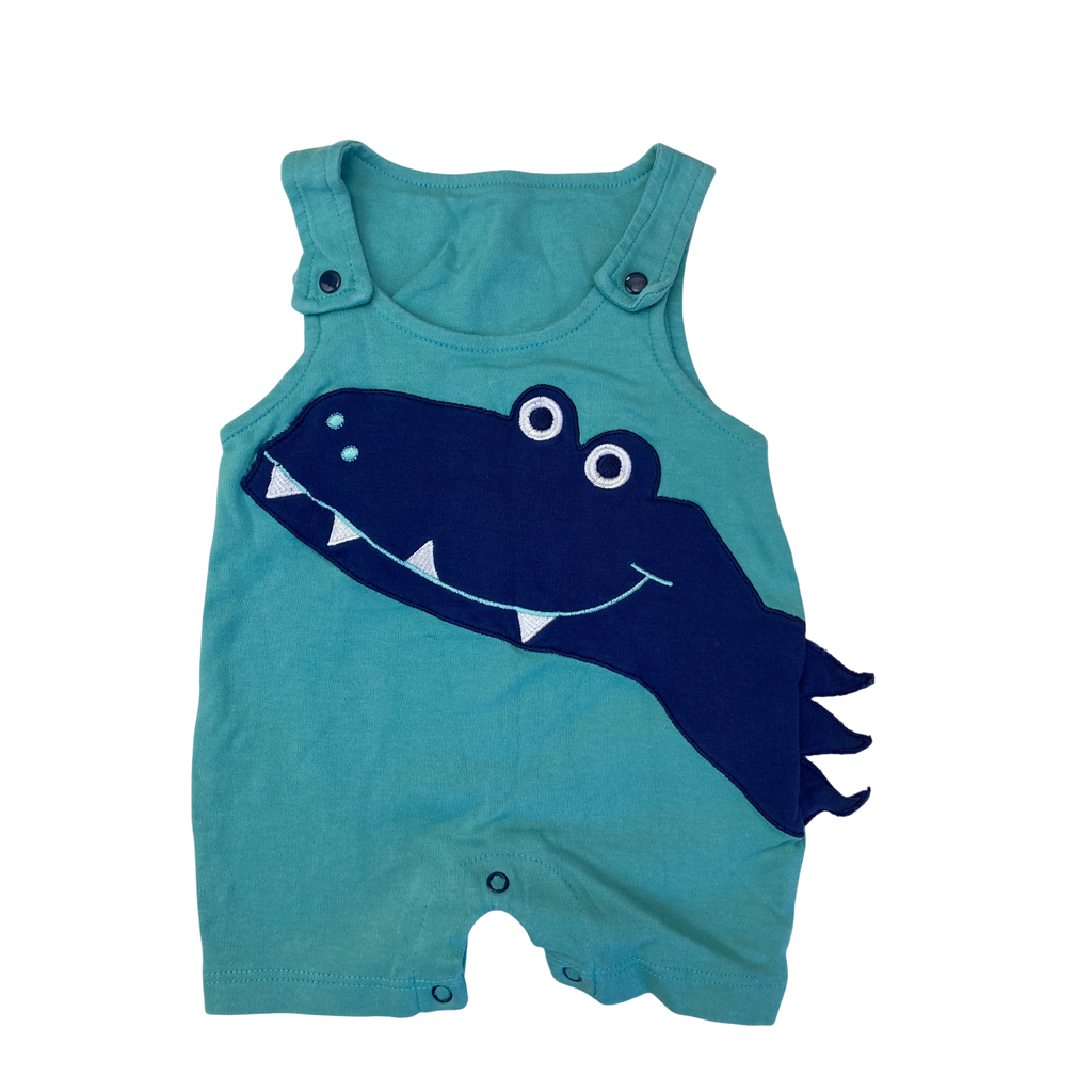 3-6M Aqua & Navy Blue Dinosaur Cotton Overall - Real