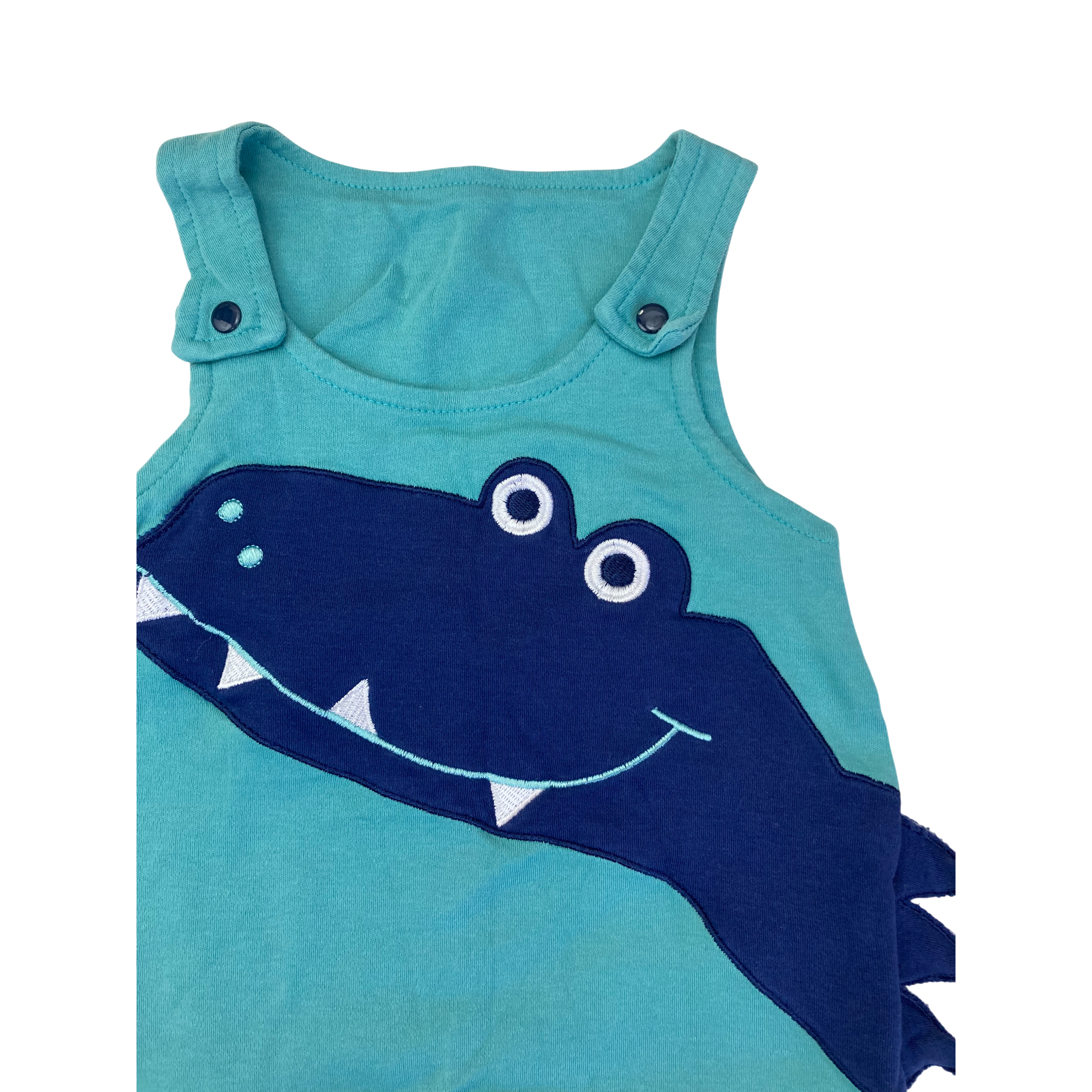 3-6M Aqua & Navy Blue Dinosaur Cotton Overall - Real