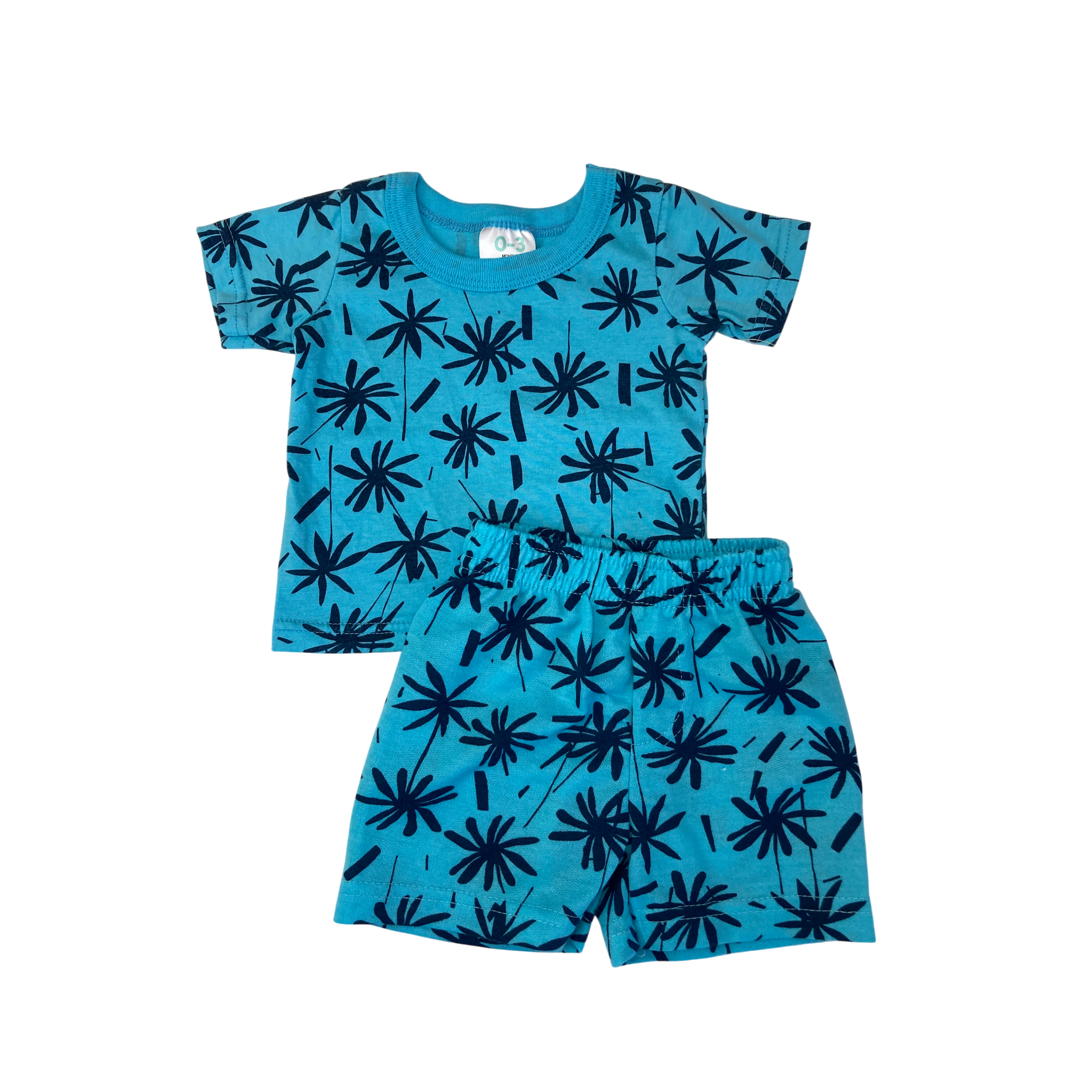 0-3M Aqua & Navy Blue Palm Tree Summer Set - Cuddlesome