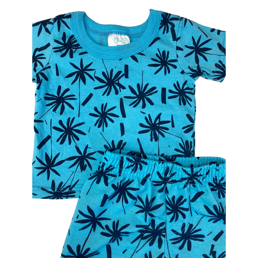 0-3M Aqua & Navy Blue Palm Tree Summer Set - Cuddlesome