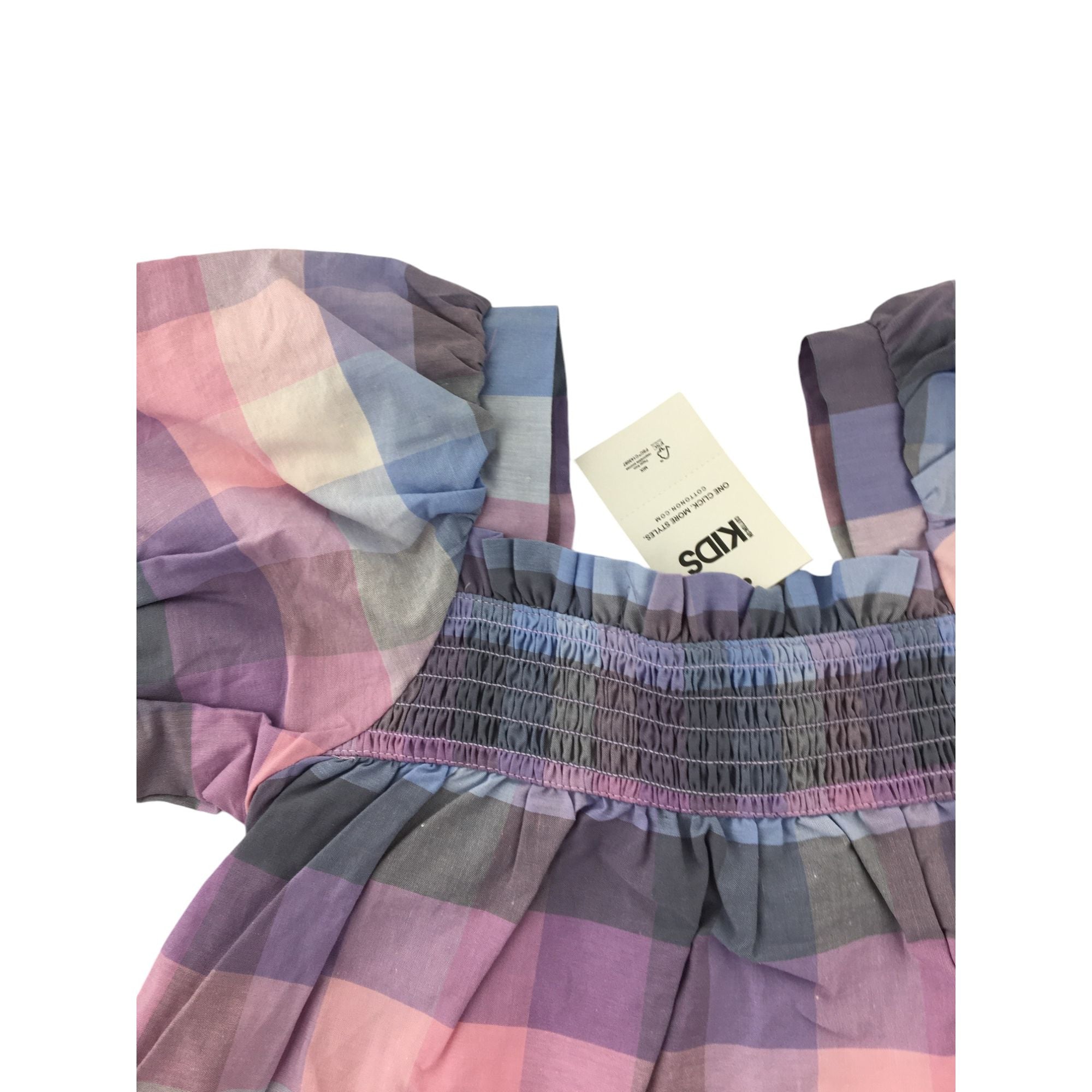 4Y Blue-Purple Check Sophie Puff Sleeve Blouse - Cotton On