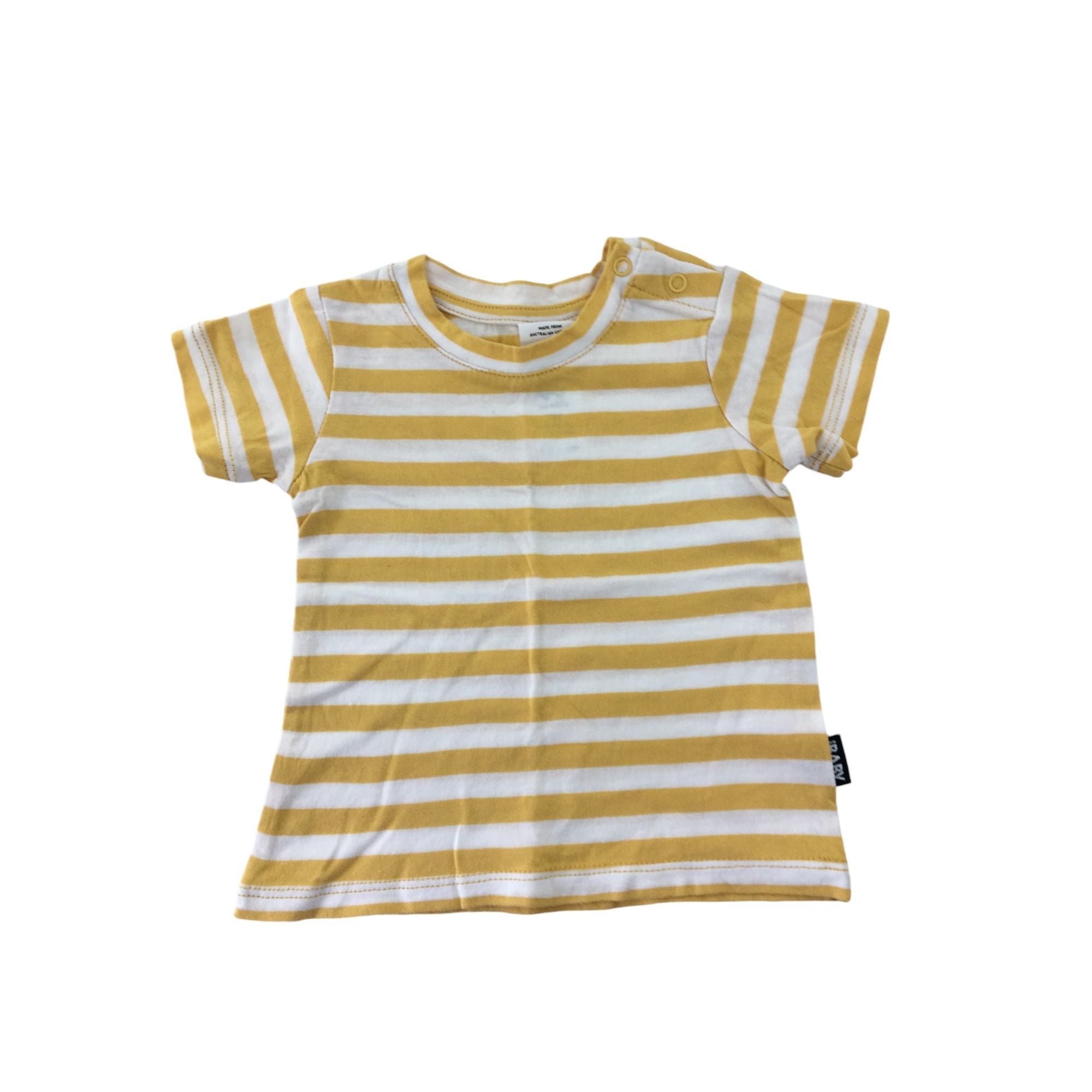 0-3M Mustard Yellow & White Stripe T Shirt - Cotton On