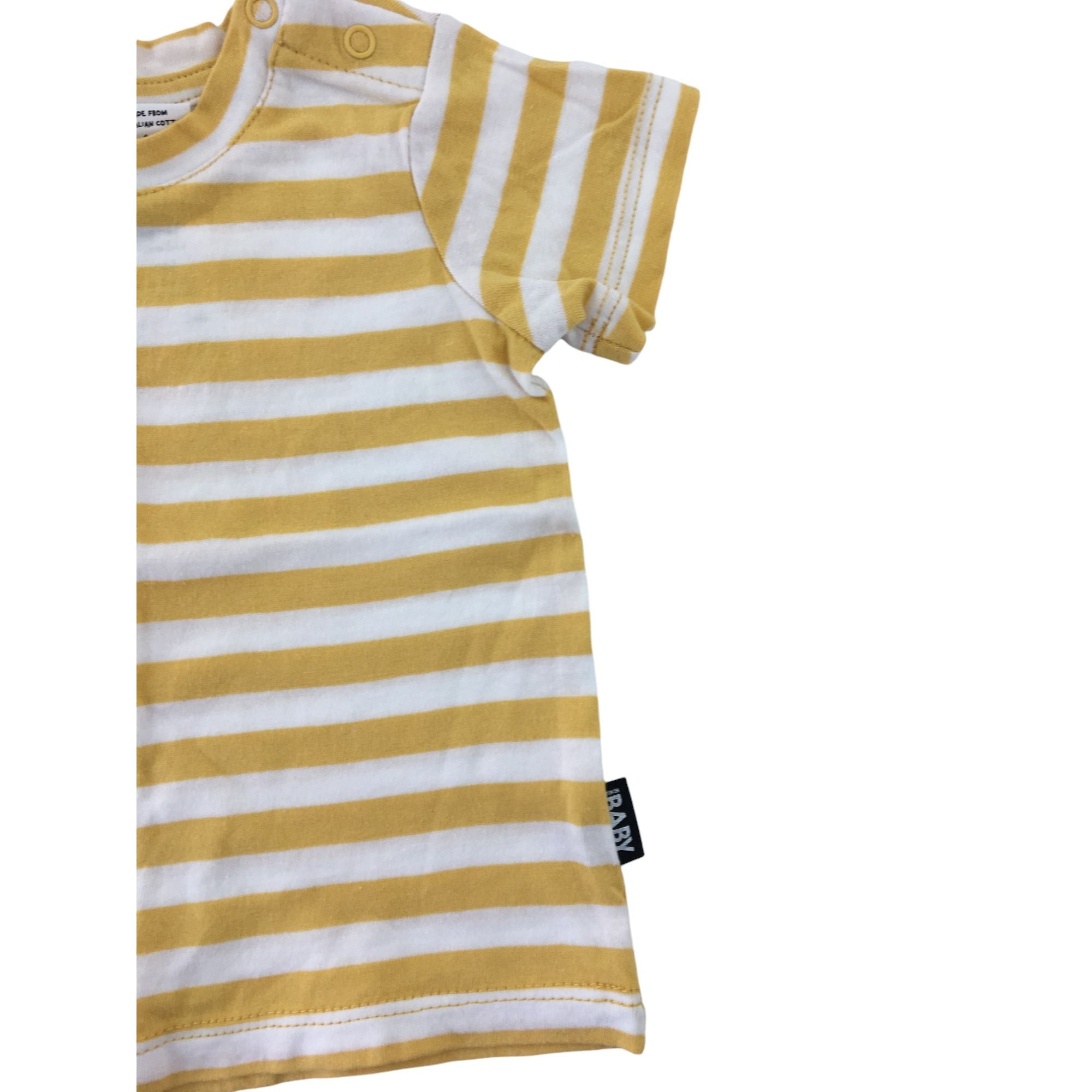 0-3M Mustard Yellow & White Stripe T Shirt - Cotton On