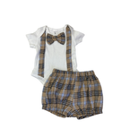 1-3M Cream & Check Bow Tie Romper & Shorts - Shein