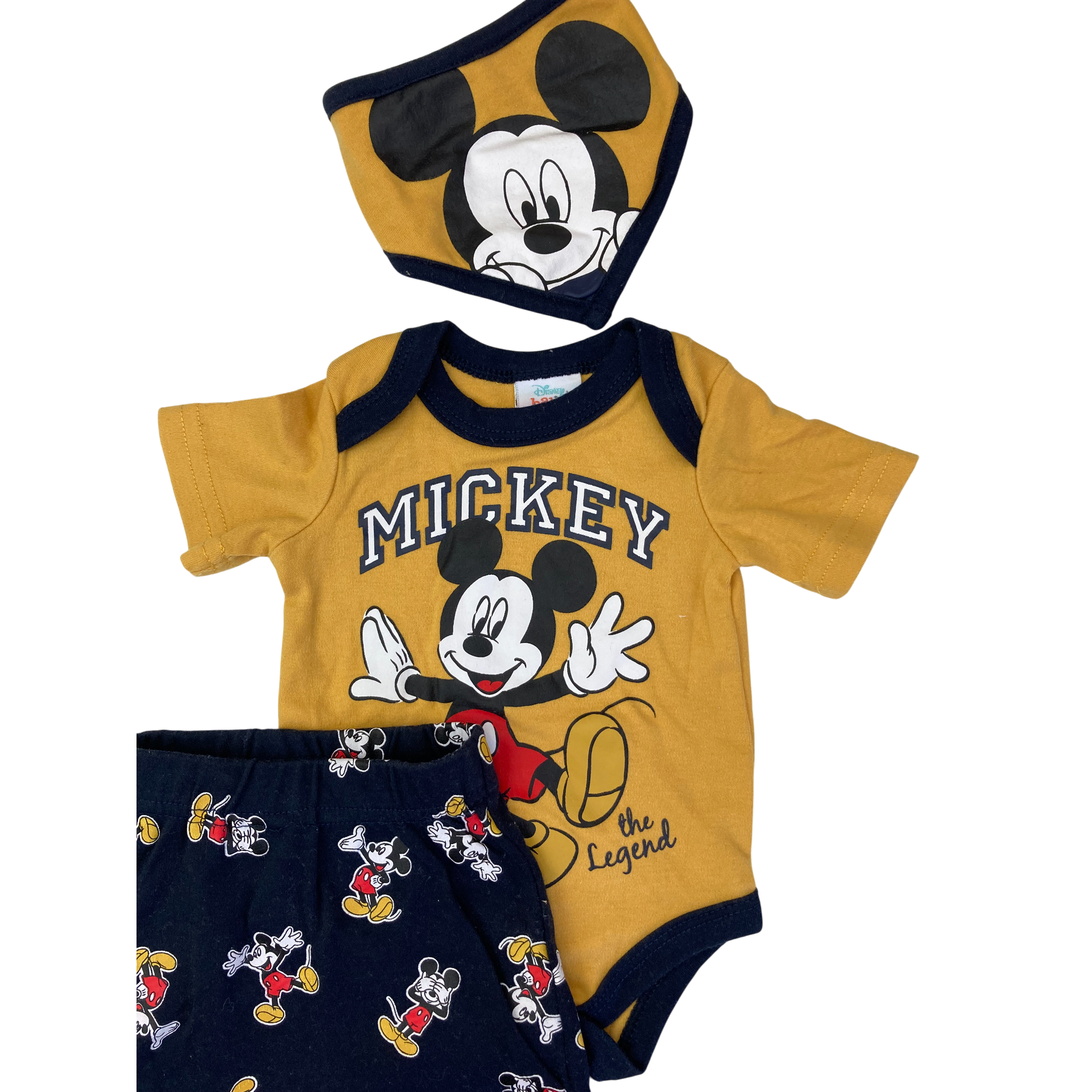 Newborn Mustard & Navy Blue Mickey Bodysuit, Leggings & Bib - Disney