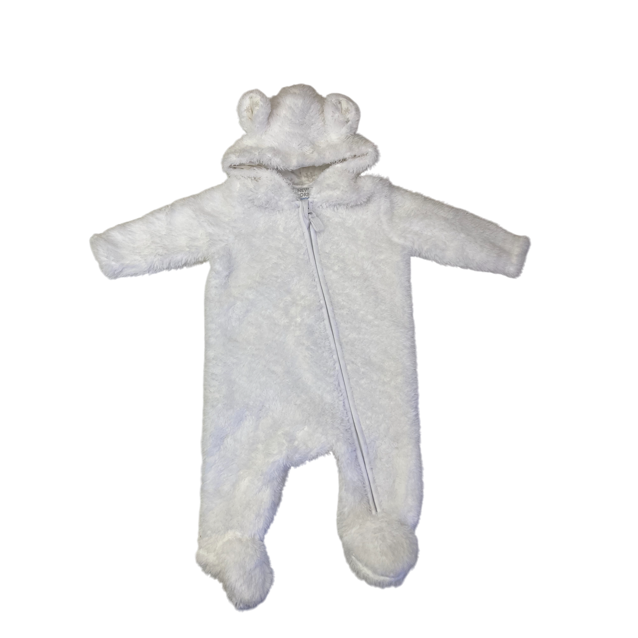 0-3M White Teddy Fleece Zip Onesie - Cuddlesome