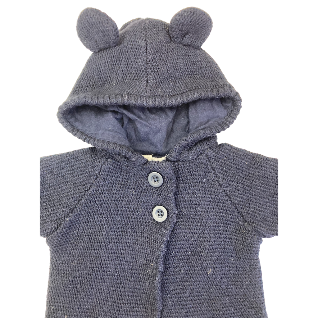 Newborn Navy Blue Knit Hooded Cardigan - Cotton On