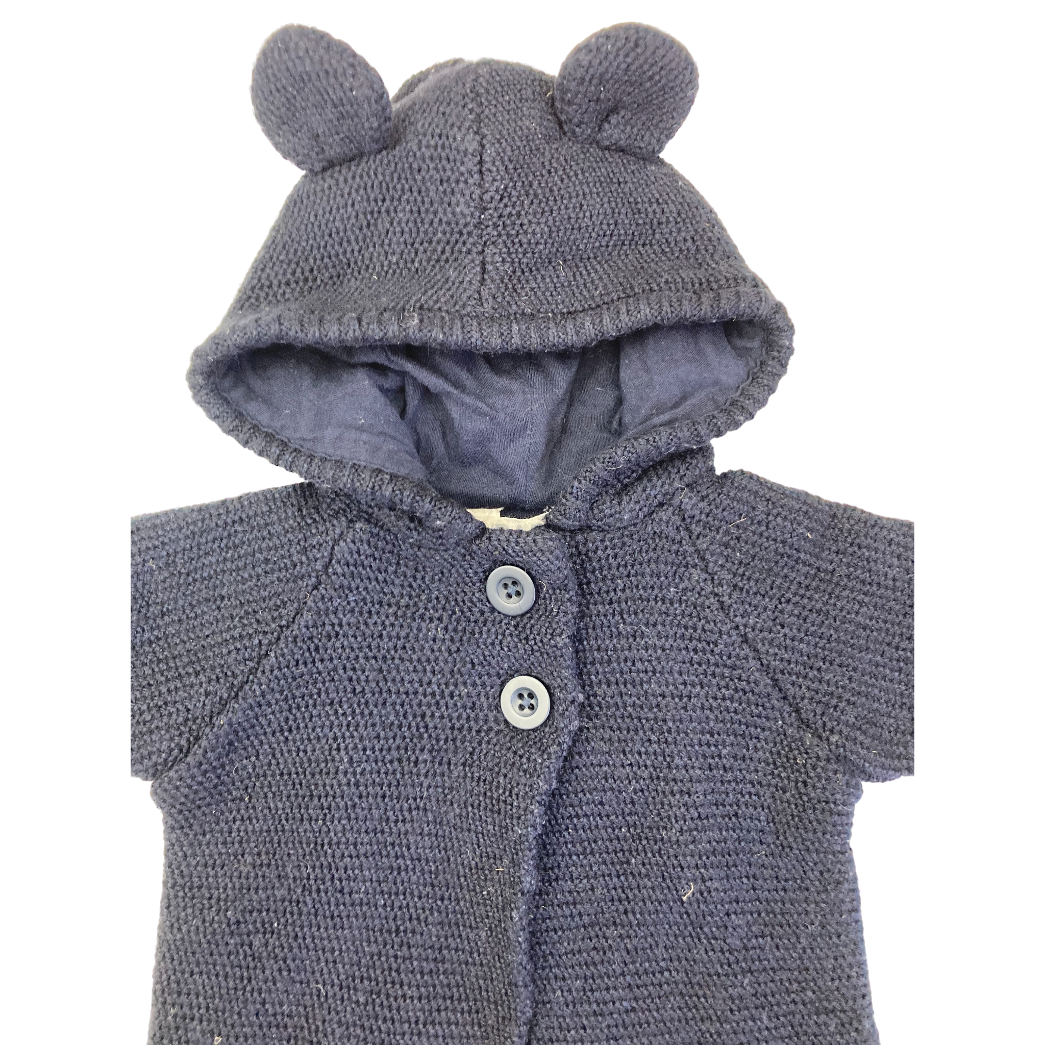 Newborn Navy Blue Knit Hooded Cardigan - Cotton On