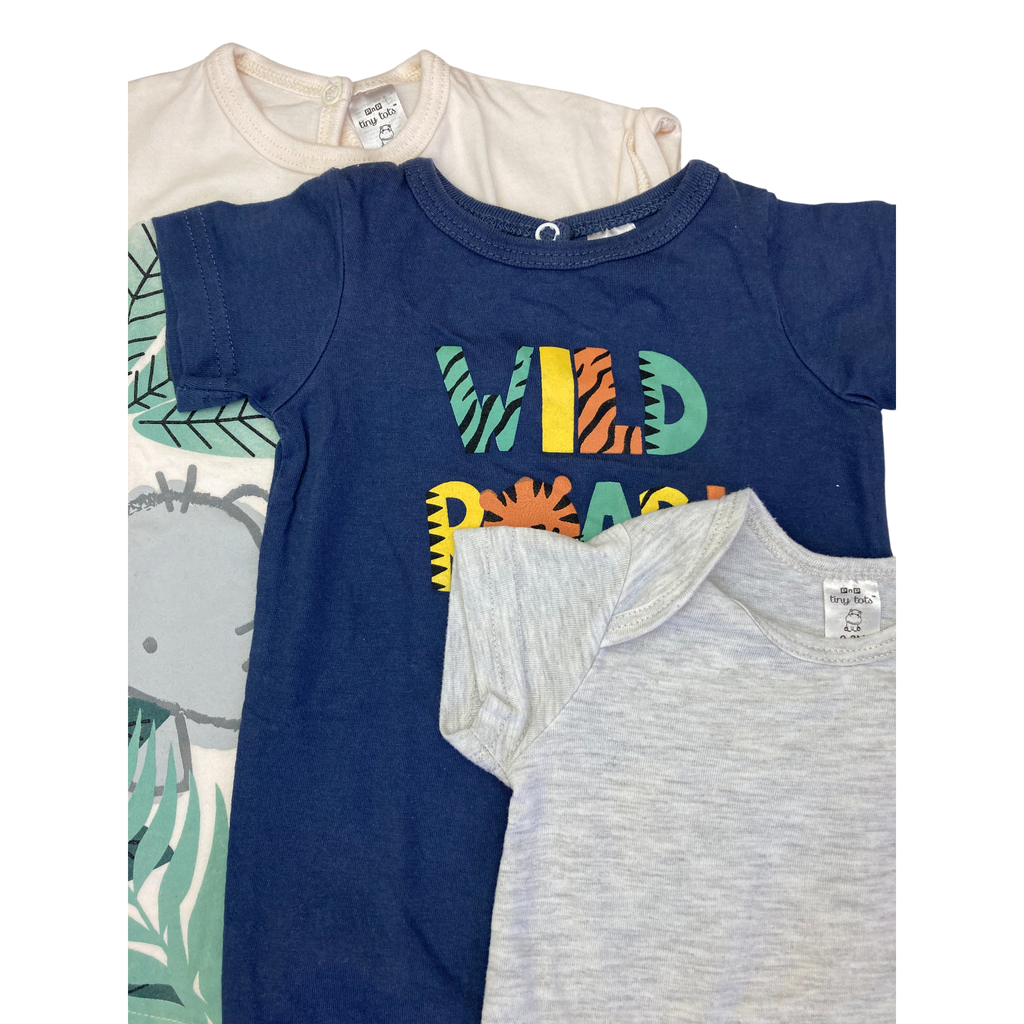 Newborn Cream & Blue Animal Rompers & Bodysuit - Tiny Tots