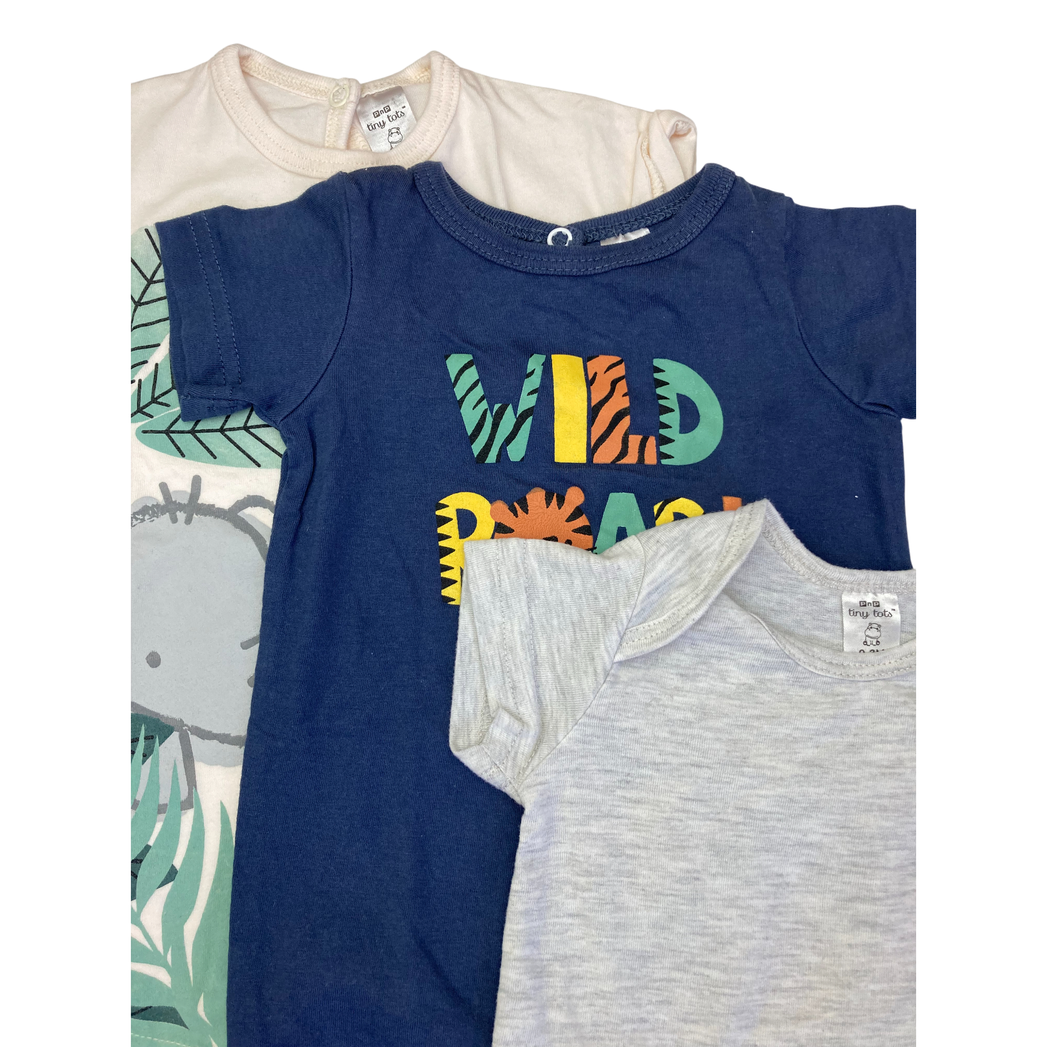 Newborn Cream & Blue Animal Rompers & Bodysuit - Tiny Tots