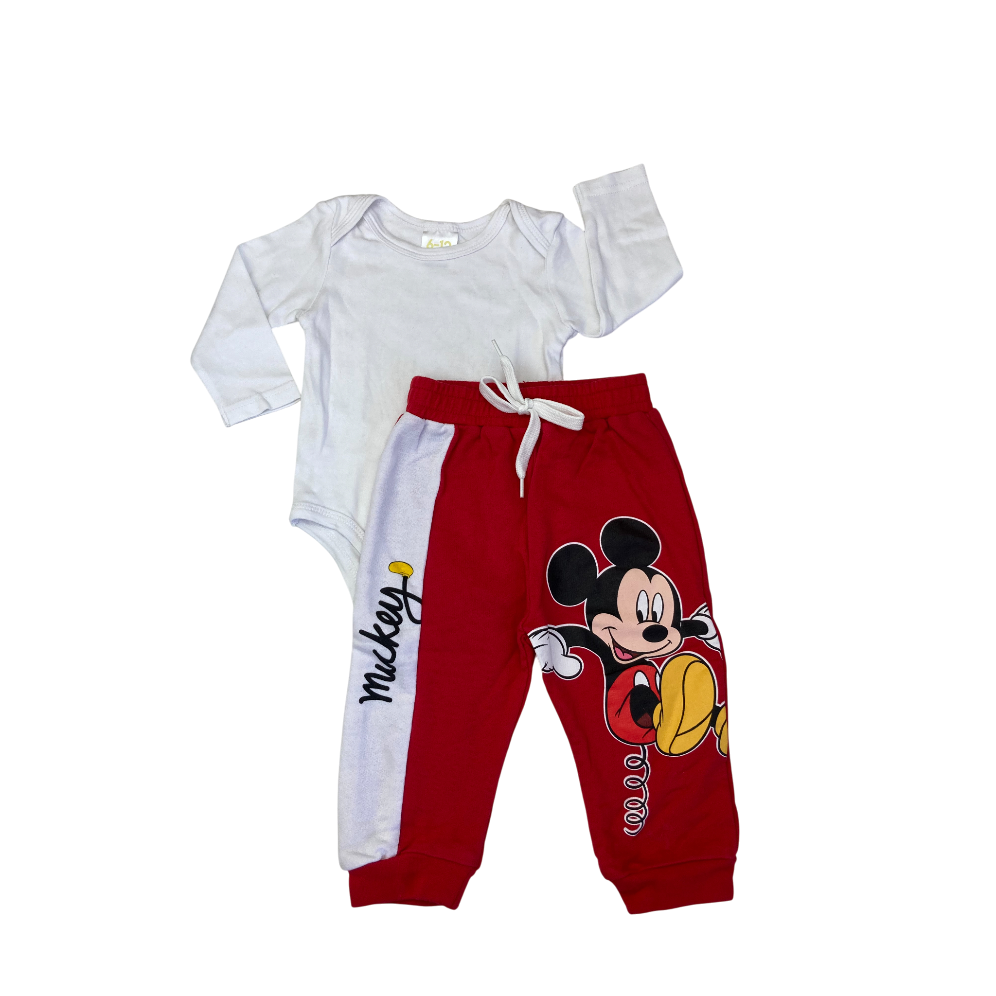 6-12M White Bodysuit & Red Mickey Track Pants - Disney
