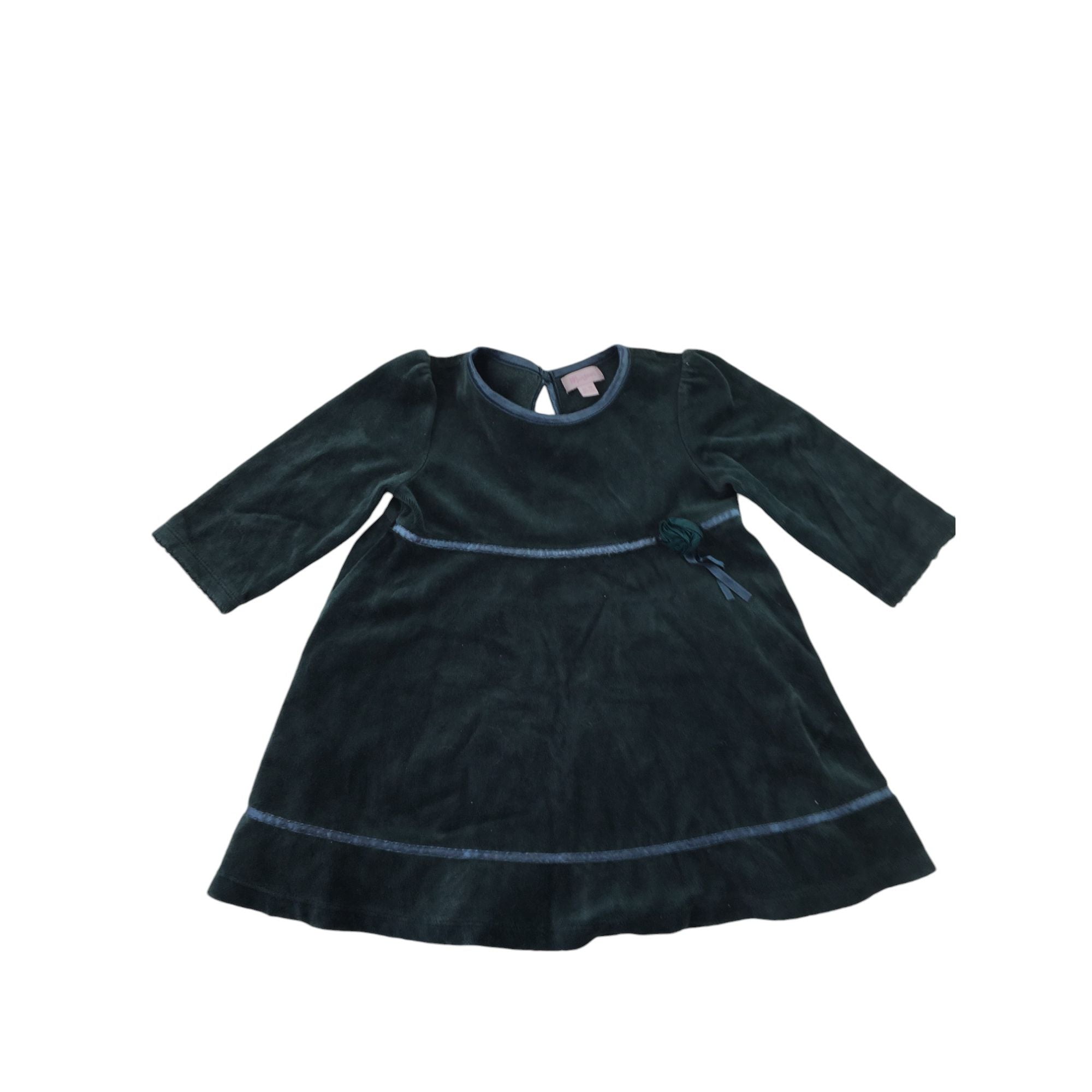 12-18M Dark Green Velvet Dress - Monsoon