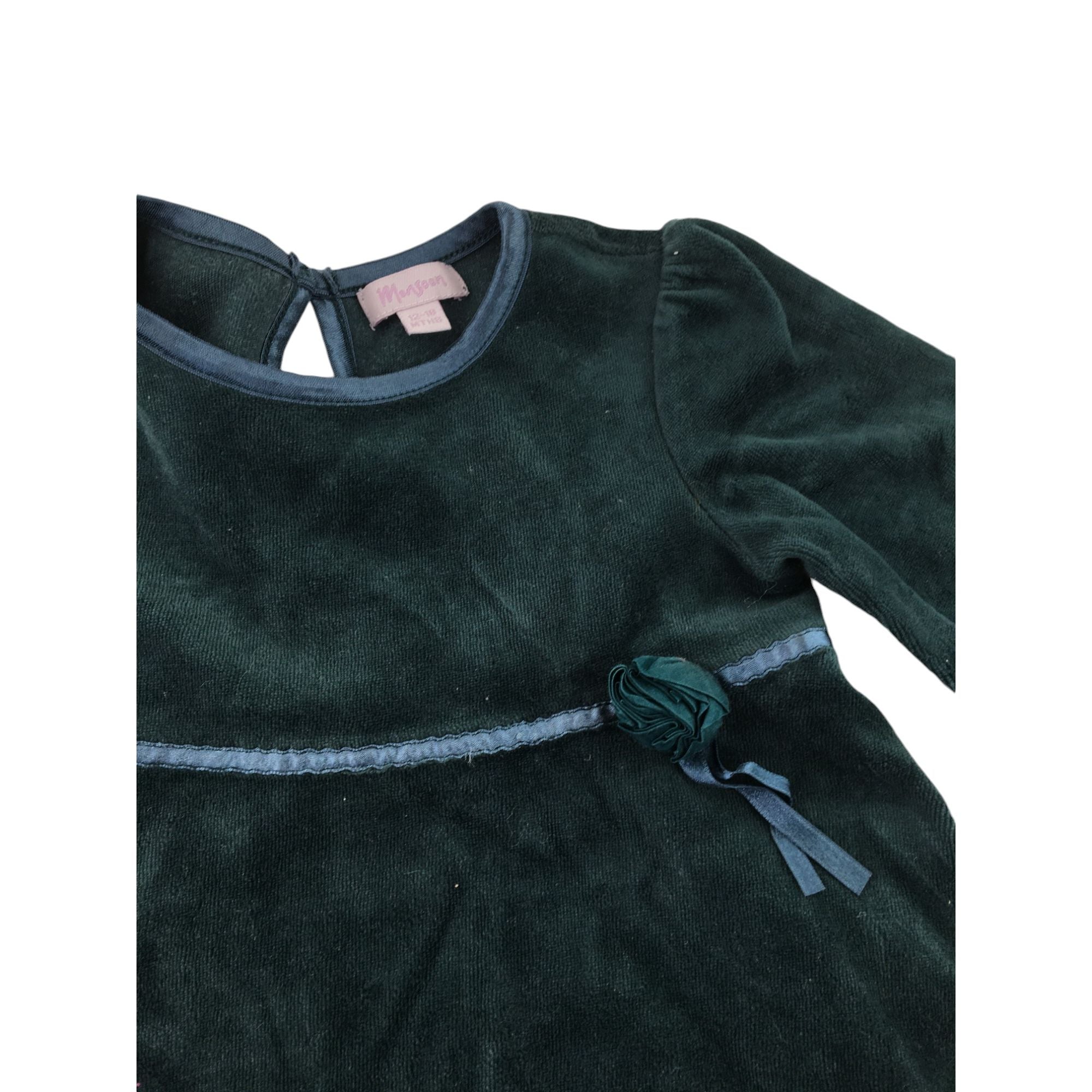 12-18M Dark Green Velvet Dress - Monsoon