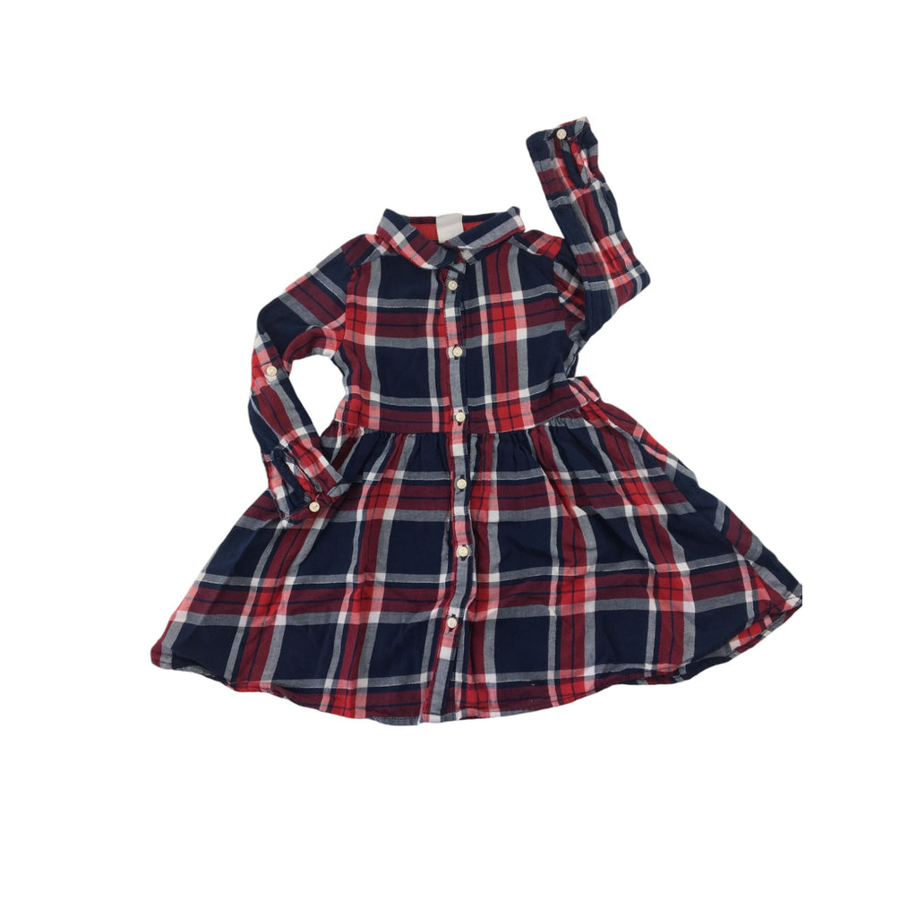 US 12-18M Navy Blue & Red Plaid Shirt Dress - H&M