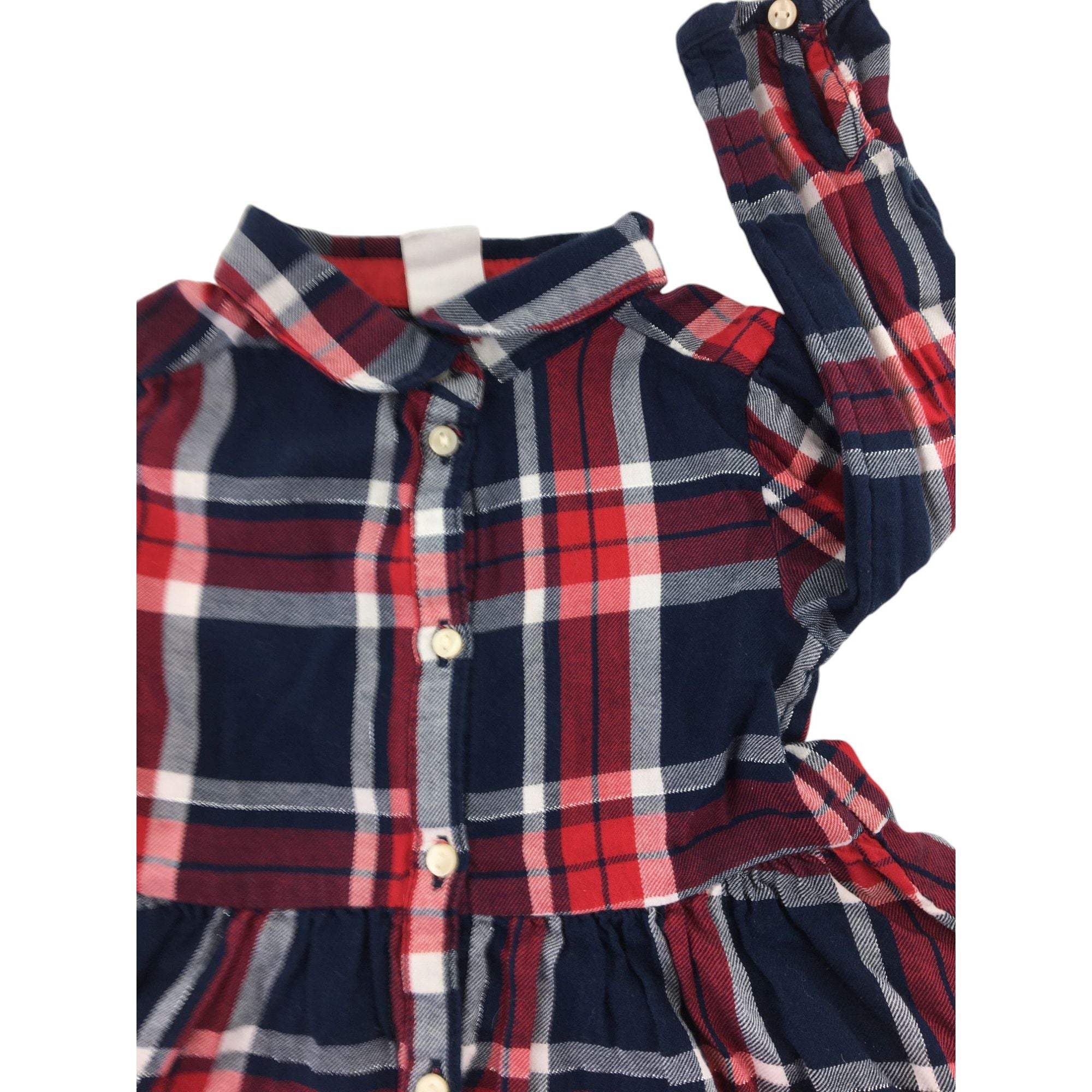 US 12-18M Navy Blue & Red Plaid Shirt Dress - H&M
