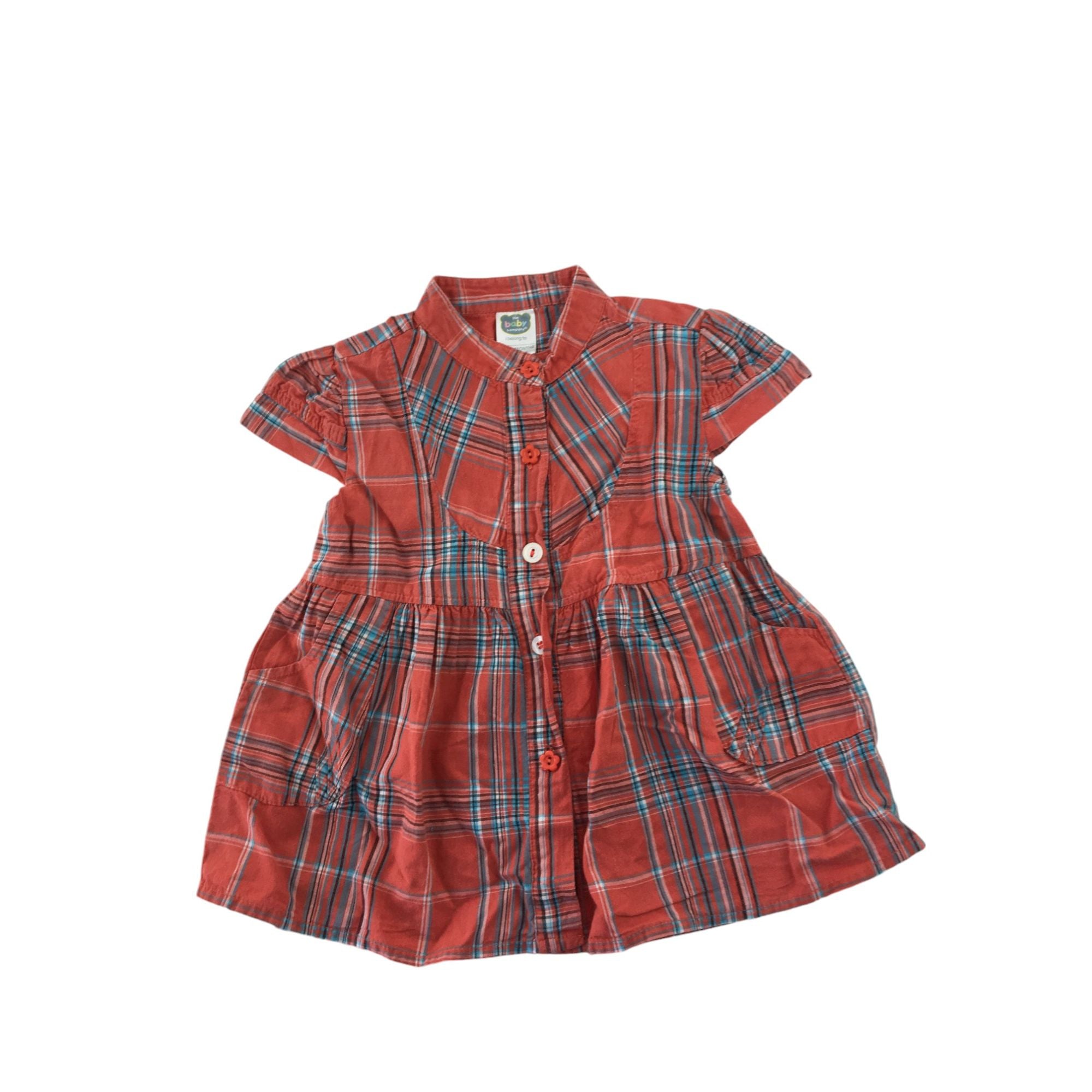 18-24M Coral & Blue Plaid Tunic - Ackermans