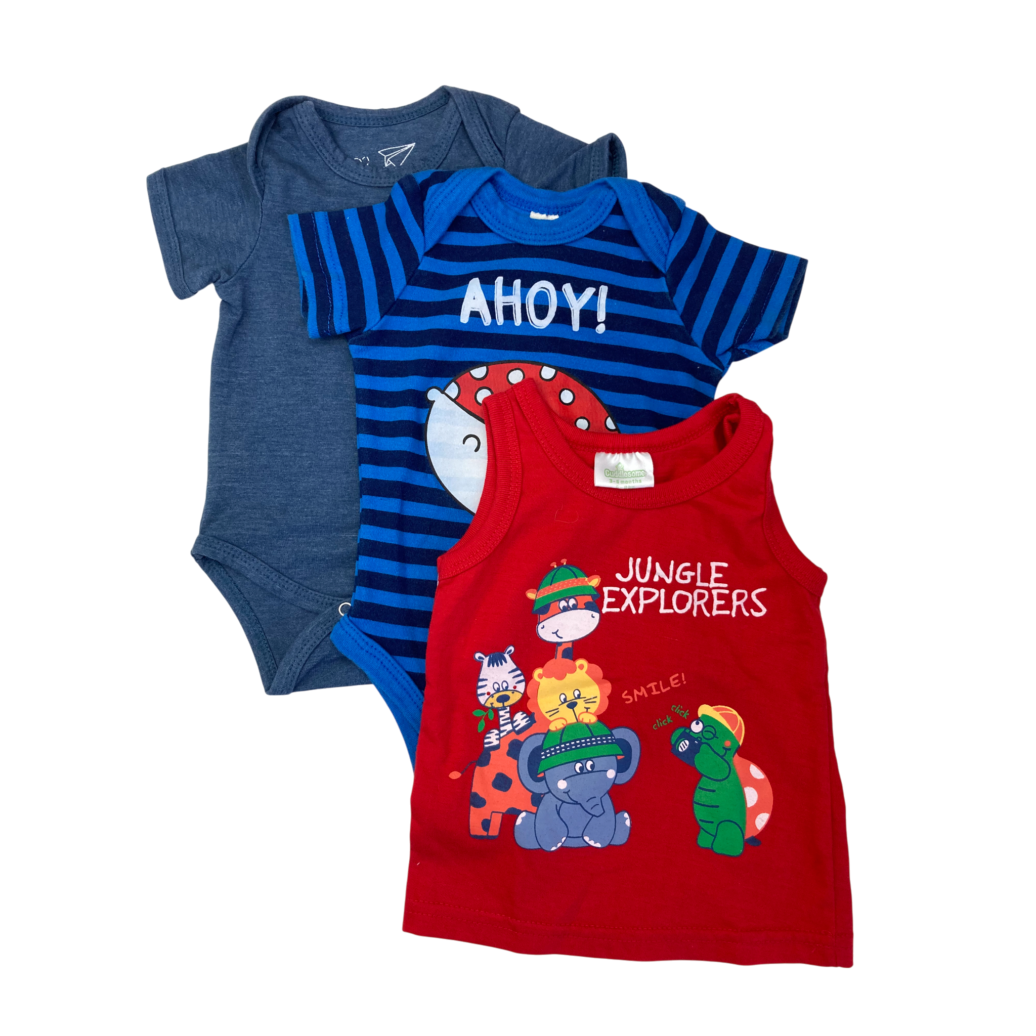 0-6M Blue Bodysuits & Red Sleeveless Top - Cuddlesome, Real