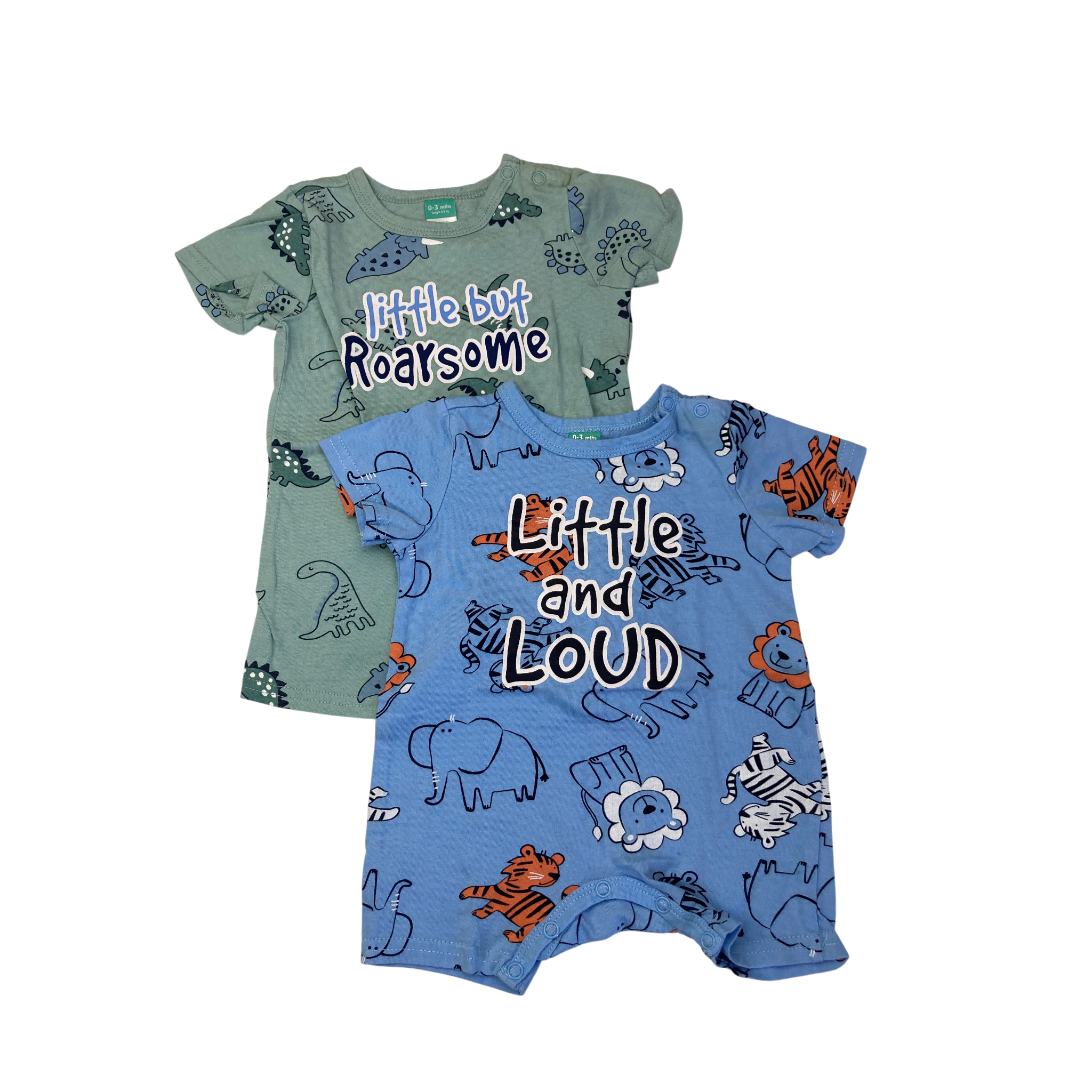 0-3M Blue & Green Dinosaur & Tiger Rompers - Ackermans