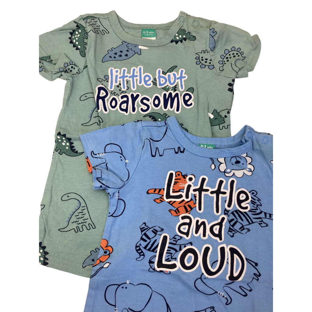0-3M Blue & Green Dinosaur & Tiger Rompers - Ackermans