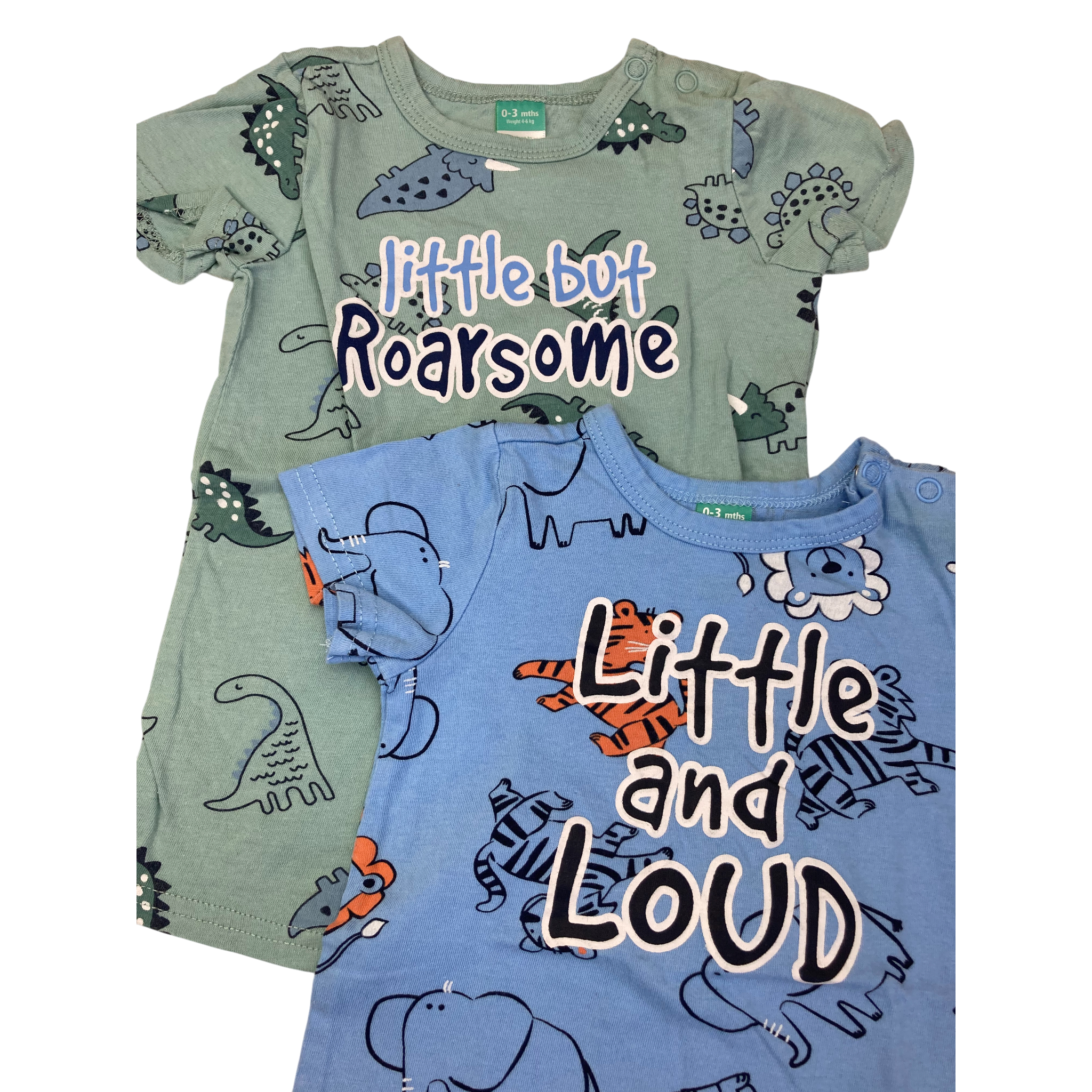 0-3M Blue & Green Dinosaur & Tiger Rompers - Ackermans