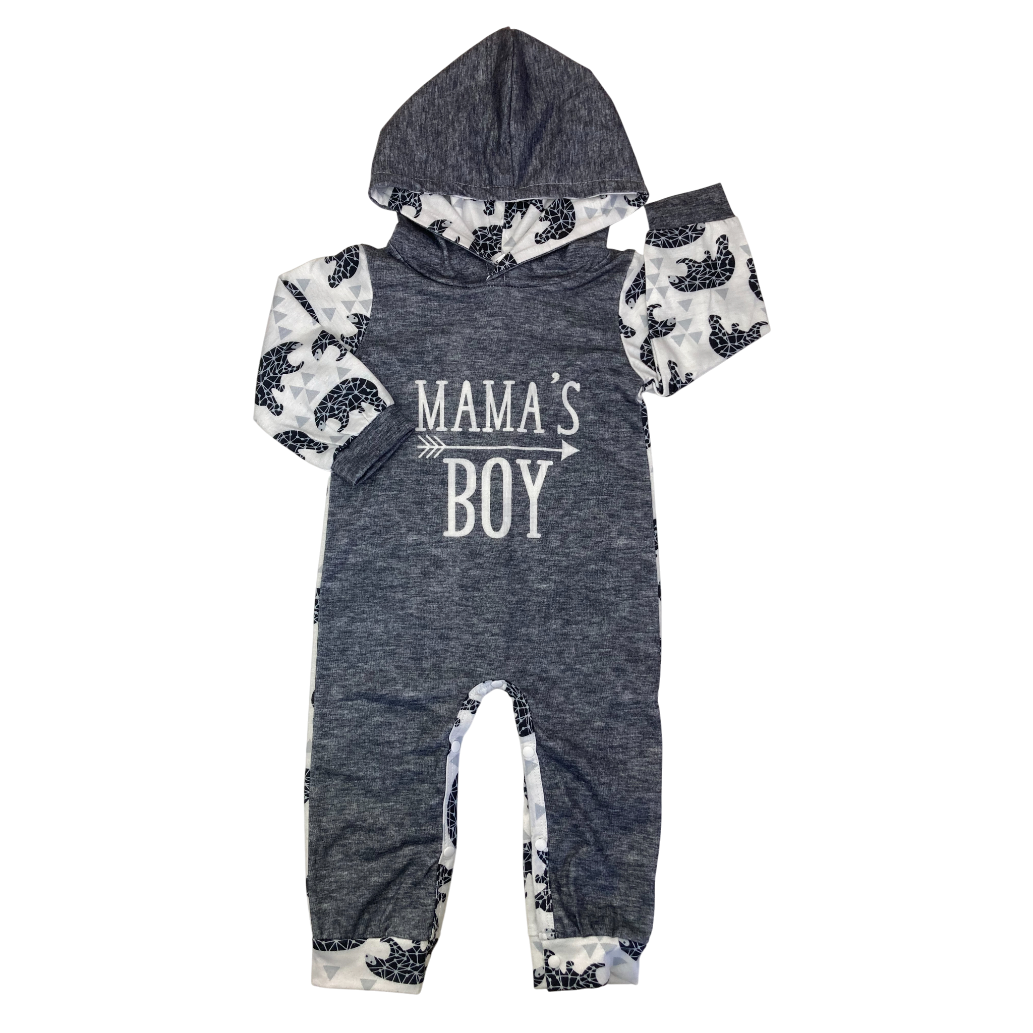 6-9M Grey & White Bear "Mama's Boy" Hooded Onesie - Shein