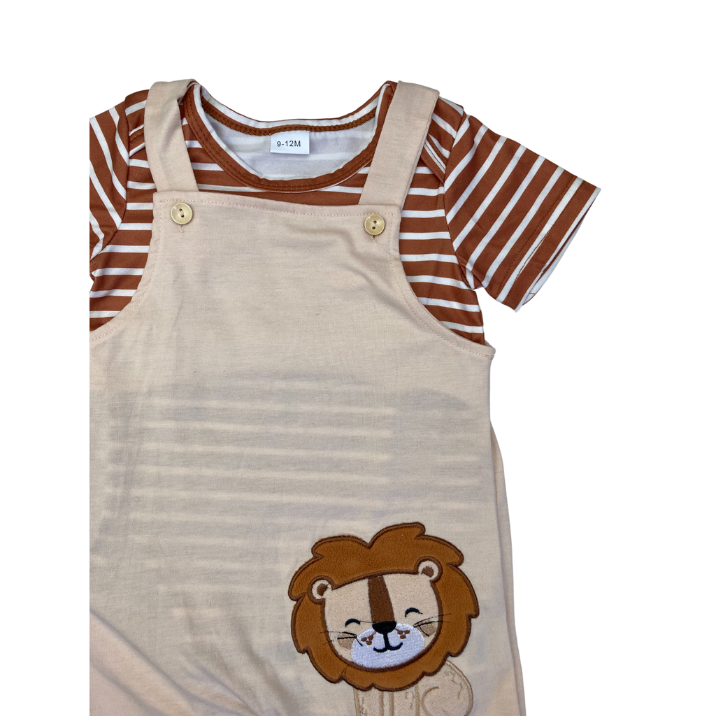 9-12M Beige & Ruse Lion Dungaree & Bodysuit - Shein