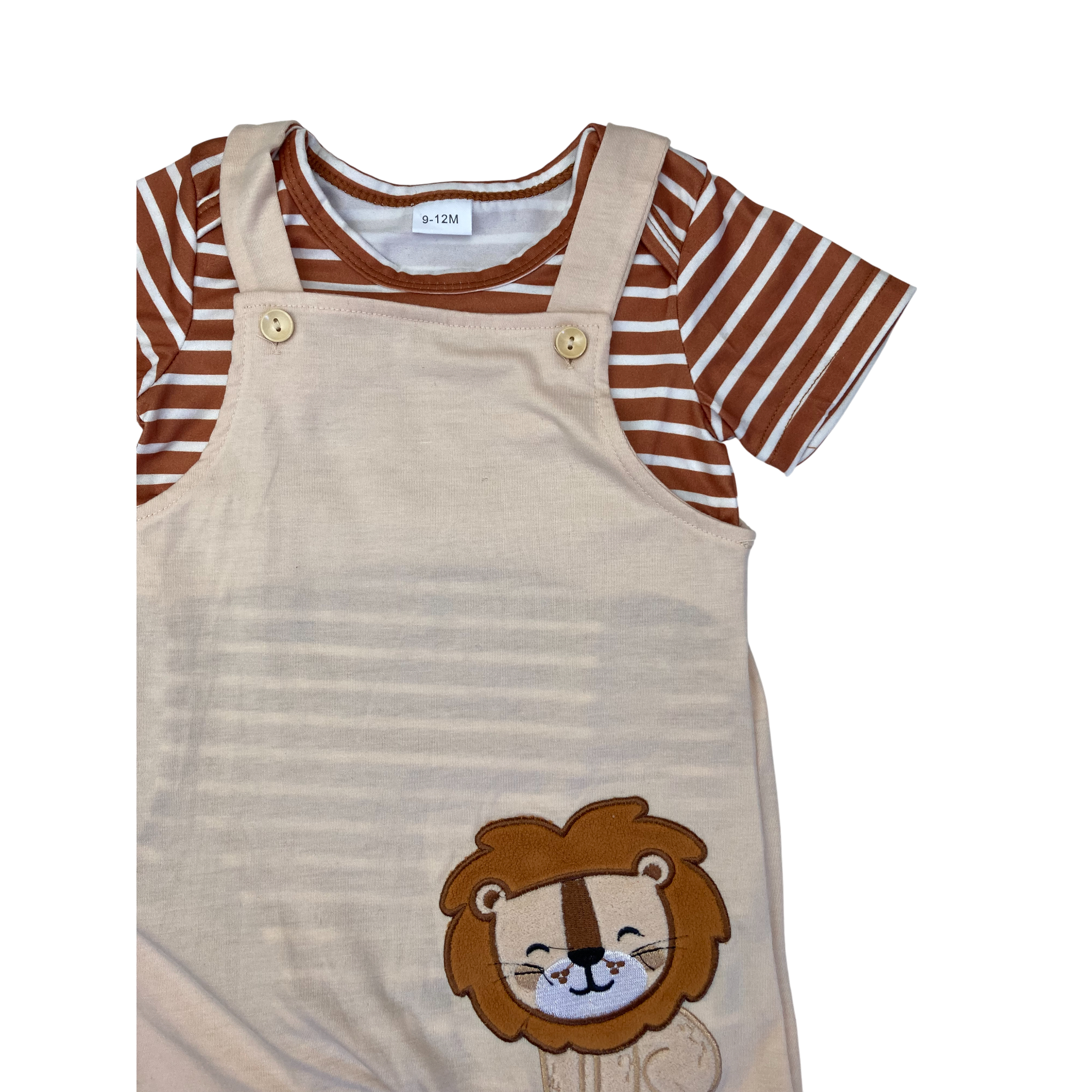9-12M Beige & Ruse Lion Dungaree & Bodysuit - Shein