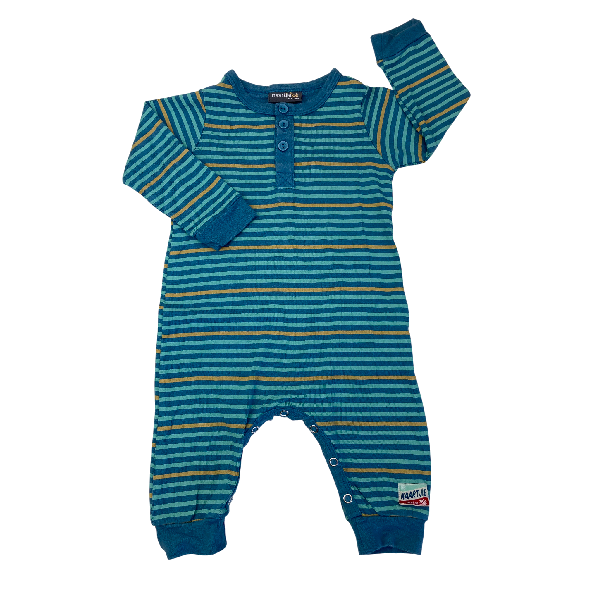 6-12M Dusty Blue Stripe Onesie - Naartjie
