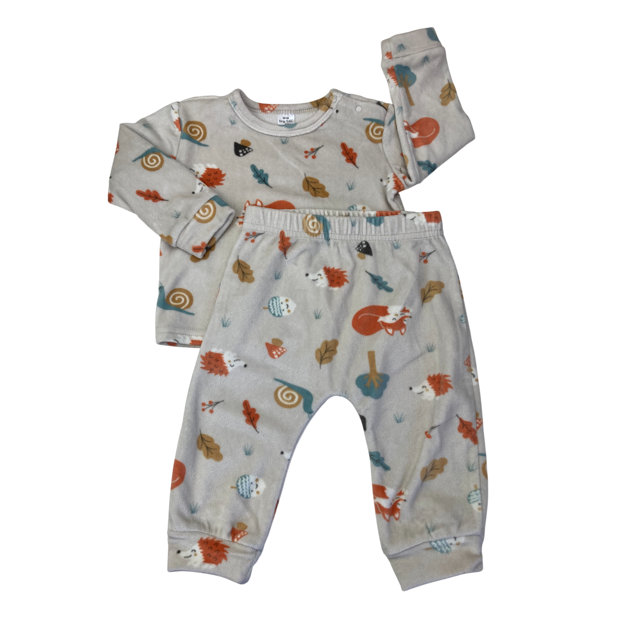 6-12M Beige Woodland Velour Sleep Set - Tiny Tots