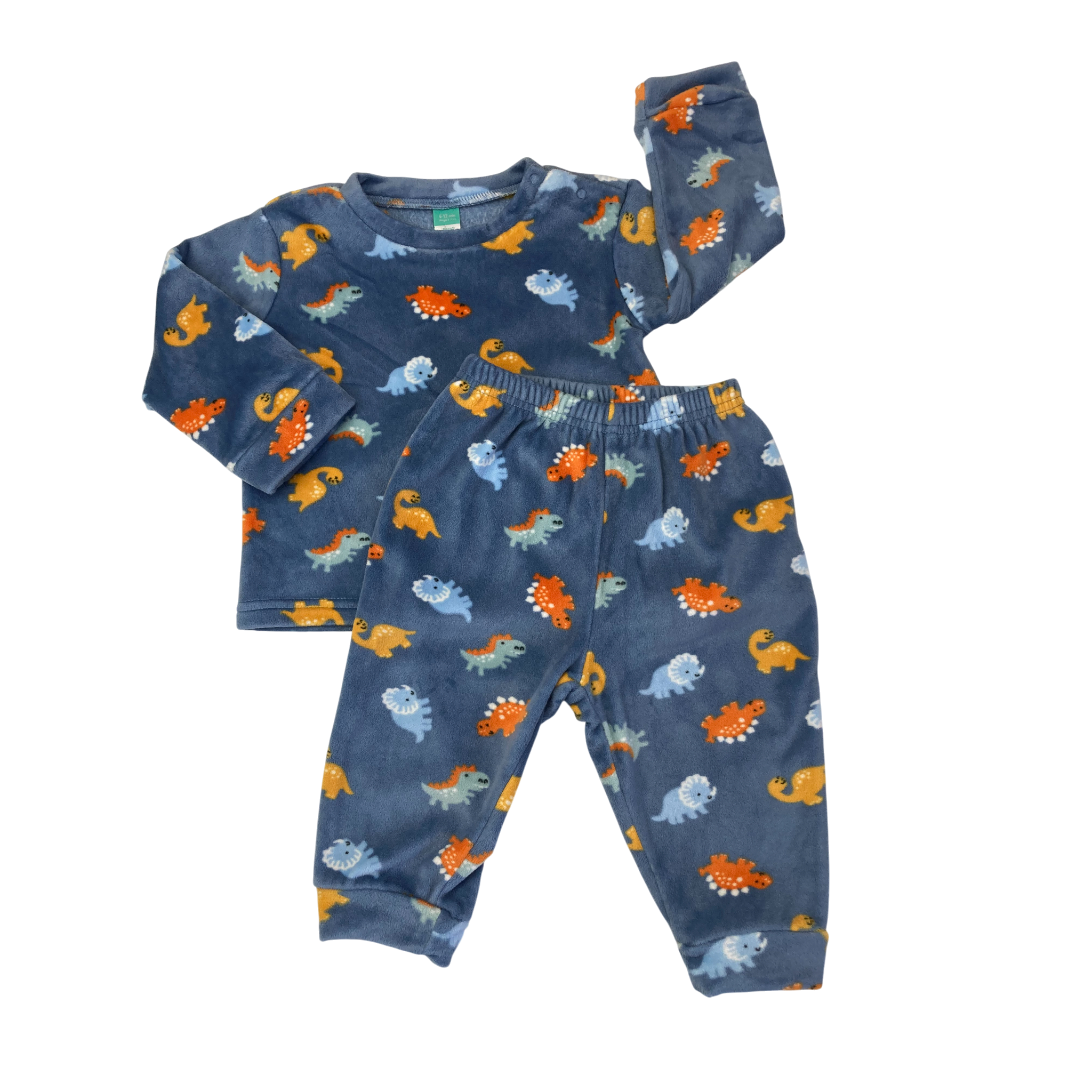 6-12M Dusty Blue Dinosaur Velour Sleep Set - Tiny Tots